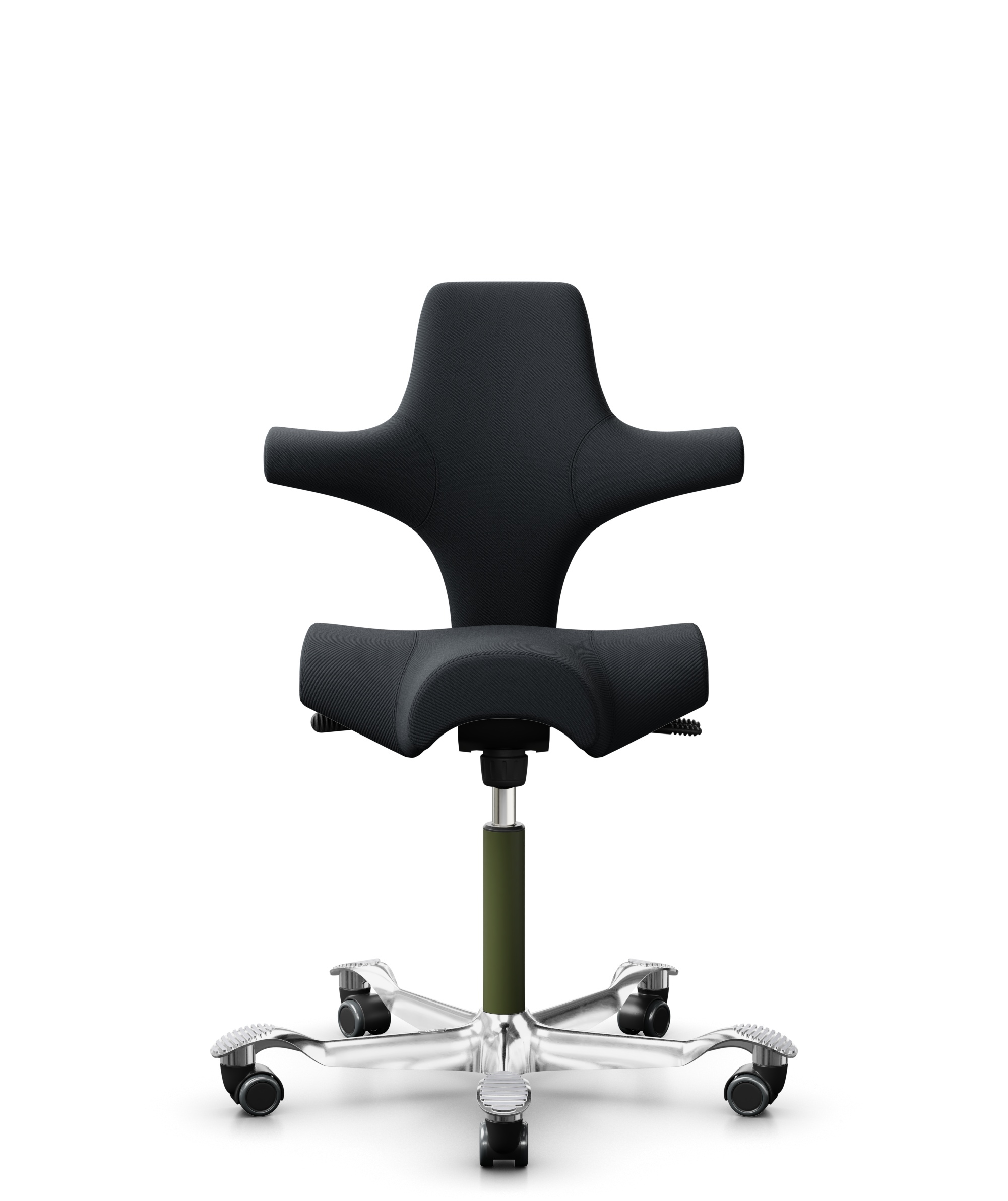 HÅG Capisco 8106 - Oceanic (Camira) - Gerecycled Polyester - OCI001 - Black - Framekleur - Moss Grey - Gasveer - 200 mm (Zithoogte 46-64cm) - Vloercontact - Zachte wielen t.b.v. harde vloeren - Voetenring - Nee, geen voetenring - Voetster - Ja, voetste... - 1