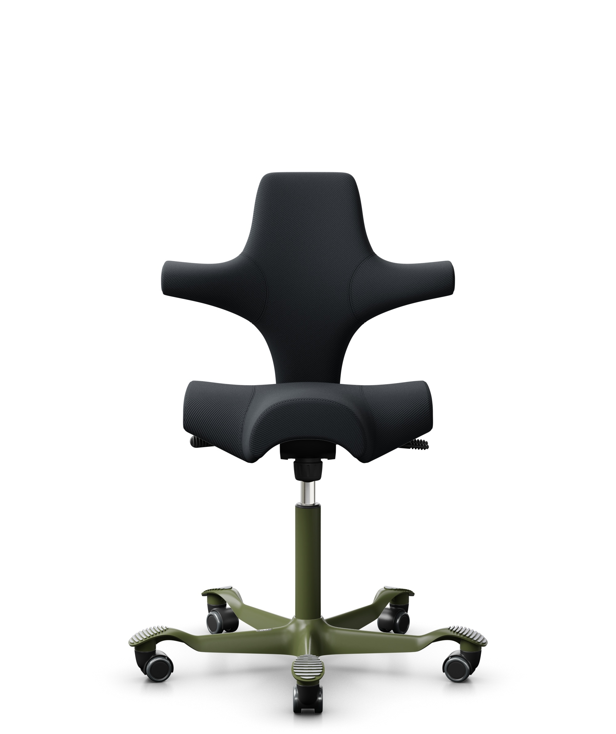 HÅG Capisco 8106 - Oceanic (Camira) - Gerecycled Polyester - OCI001 - Black - Framekleur - Moss Grey - Gasveer - 265 mm (Zithoogte 53-79cm) - Vloercontact - Harde wielen t.b.v. zachte vloeren - Voetenring - Nee, geen voetenring - Voetster - Nee, voetst... - 1