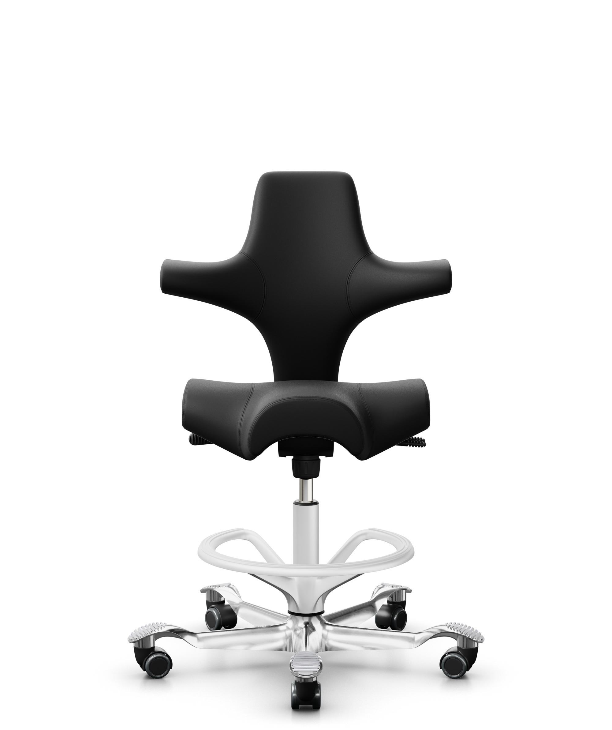 HÅG Capisco 8106 - Puxx 1 (Oniro) - Polyurethaan Kunstleer - PU215816 - Black - Framekleur - Wit - Gasveer - 200 mm (Zithoogte 46-64cm) - Vloercontact - Harde wielen t.b.v. zachte vloeren - Voetenring - Ja, in framekleur - Voetster - Ja, voetster in ge... - 1
