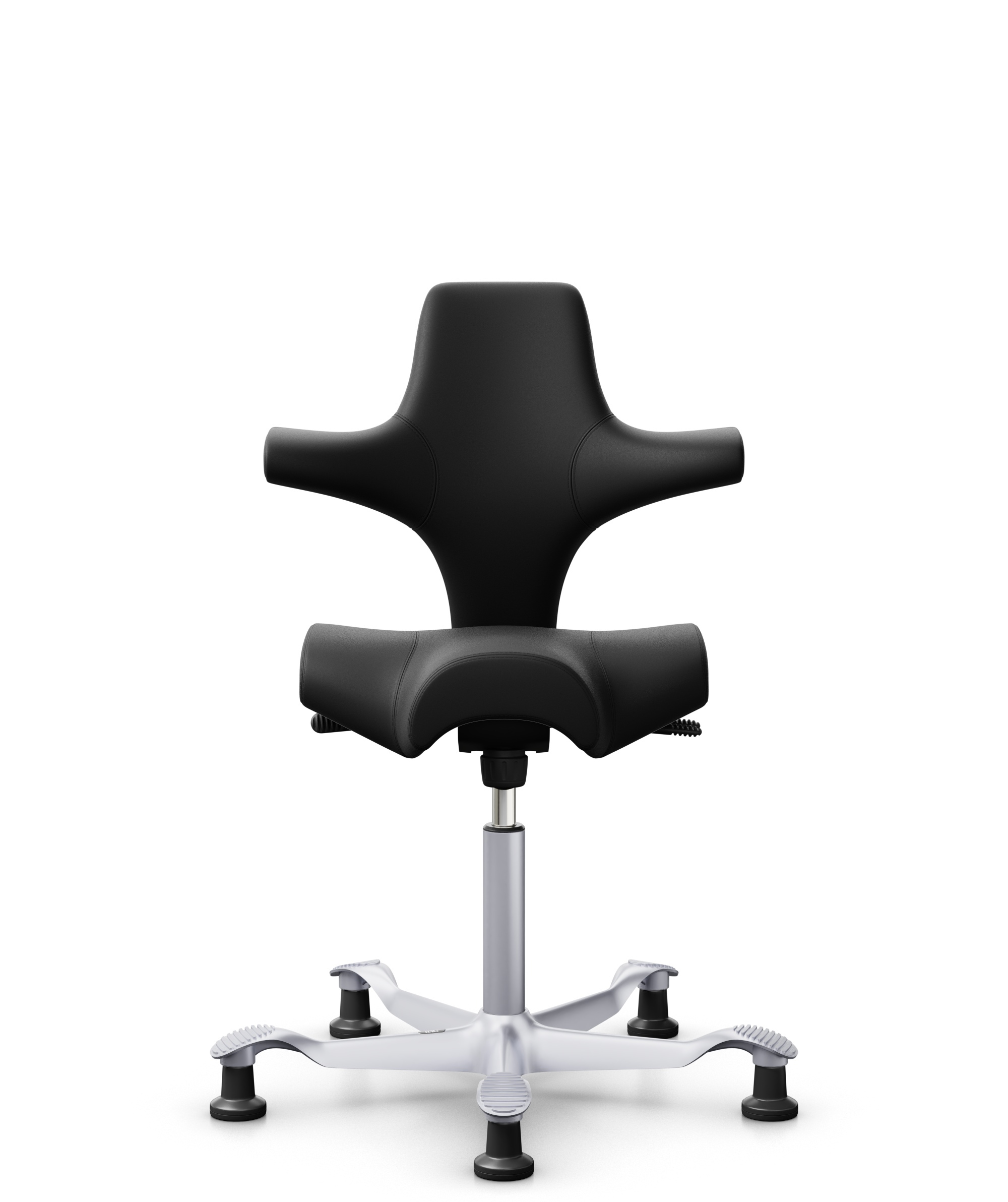 HÅG Capisco 8106 - Puxx 1 (Oniro) - Polyurethaan Kunstleer - PU215816 - Black - Framekleur - Zilver - Gasveer - 150 mm (Zithoogte 40-55cm) - Vloercontact - Glijdoppen - Voetenring - Nee, geen voetenring - Voetster - Nee, voetster in framekleur - 1