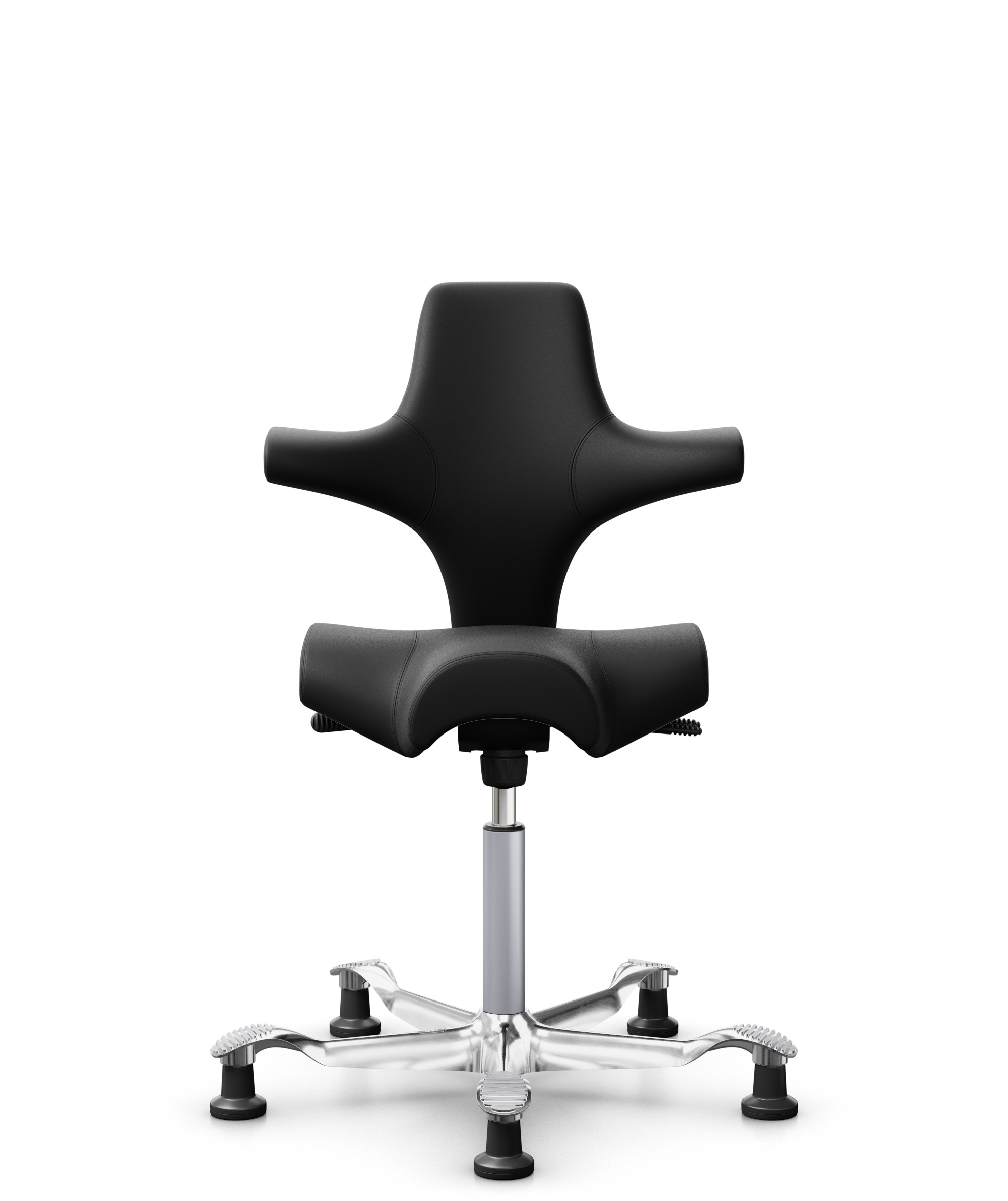 HÅG Capisco 8106 - Puxx 1 (Oniro) - Polyurethaan Kunstleer - PU215816 - Black - Framekleur - Zilver - Gasveer - 150 mm (Zithoogte 40-55cm) - Vloercontact - Glijdoppen - Voetenring - Nee, geen voetenring - Voetster - Ja, voetster in gepolijst aluminium - 1