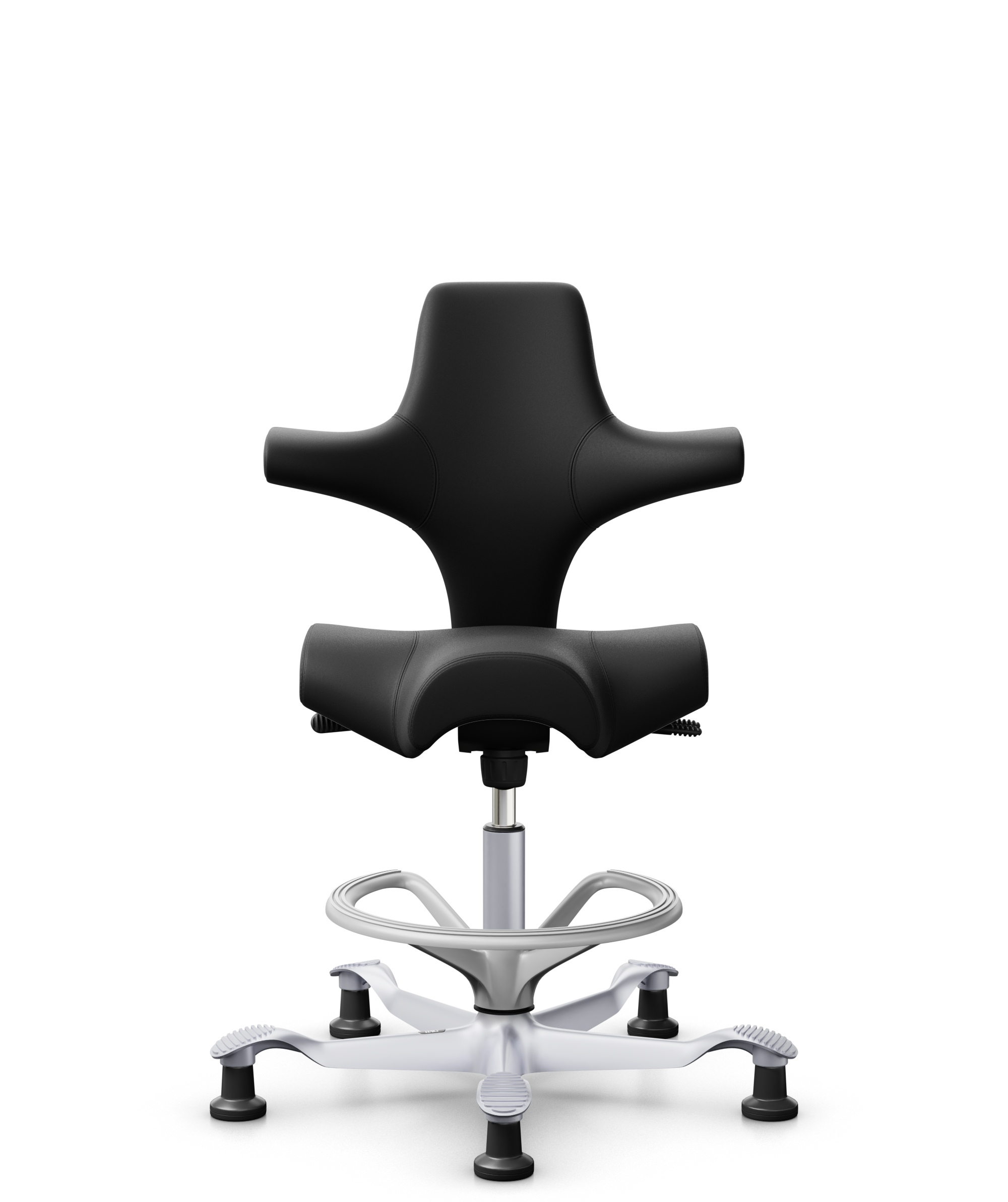 HÅG Capisco 8106 - Puxx 1 (Oniro) - Polyurethaan Kunstleer - PU215816 - Black - Framekleur - Zilver - Gasveer - 200 mm (Zithoogte 46-64cm) - Vloercontact - Glijdoppen - Voetenring - Ja, in framekleur - Voetster - Nee, voetster in framekleur - 1