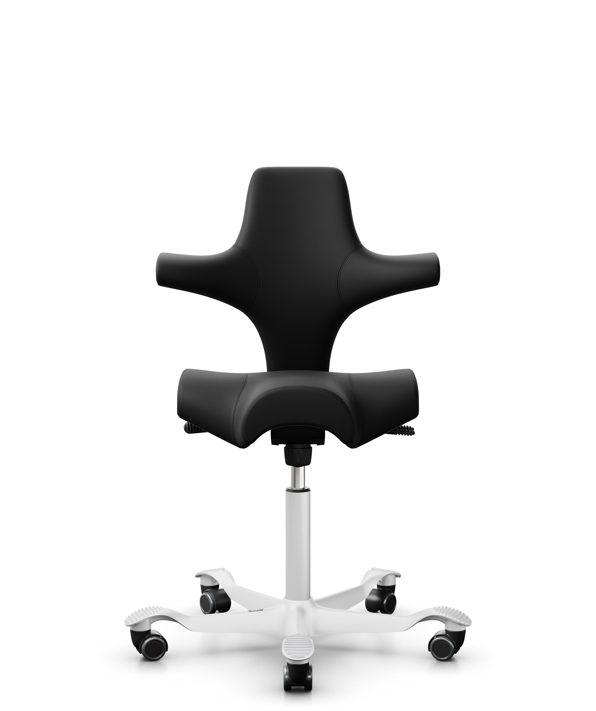 HÅG Capisco 8106 - Illusion 3.0 (Nevotex) - Polyurethaan Kunstleer - ILU3110 - Black - Framekleur - Wit - Gasveer - 150 mm (Zithoogte 40-55cm) - Vloercontact - Zachte wielen t.b.v. harde vloeren - Voetenring - Nee, geen voetenring - Voetster - Nee, voe... - 1