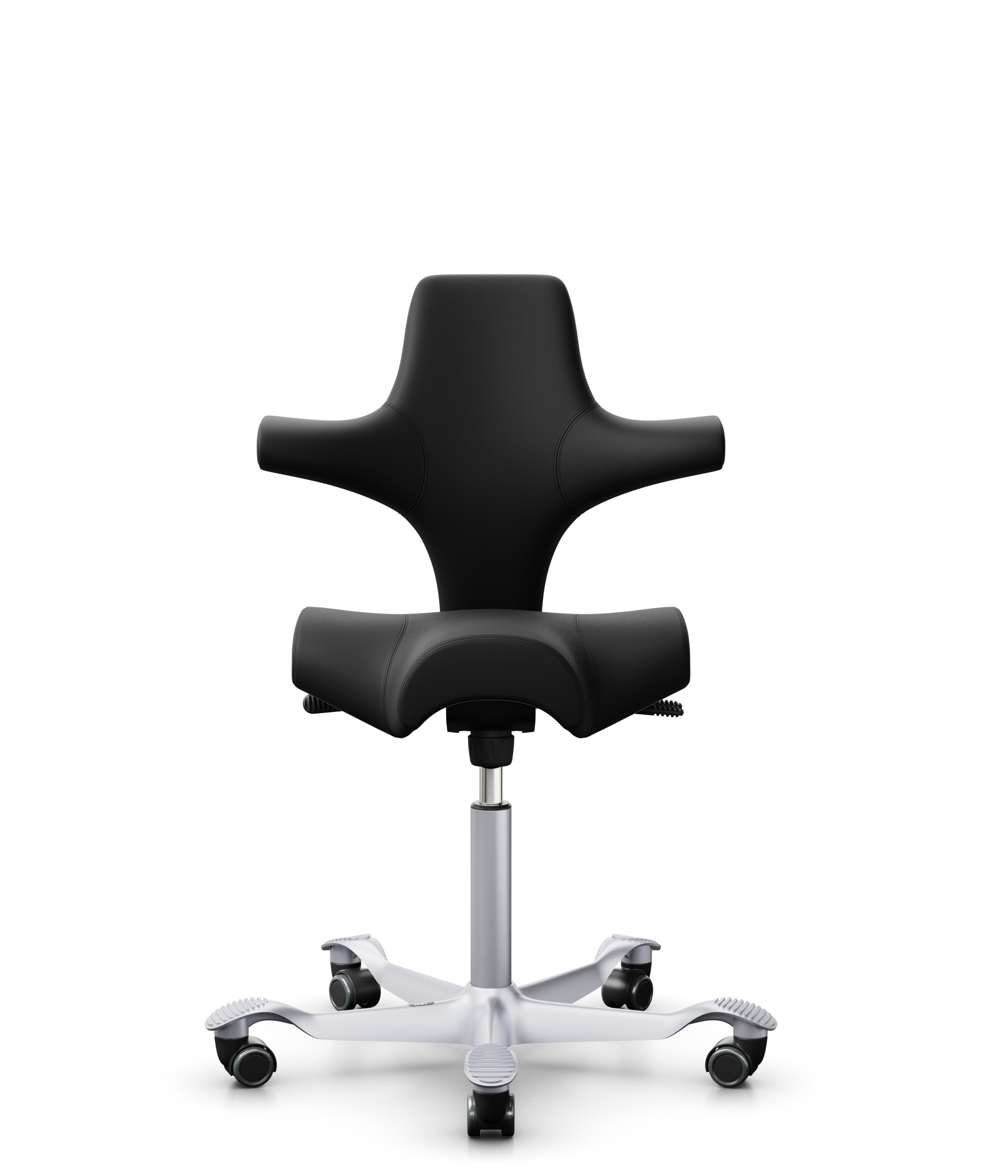 HÅG Capisco 8106 - Illusion 3.0 (Nevotex) - Polyurethaan Kunstleer - ILU3110 - Black - Framekleur - Zilver - Gasveer - 150 mm (Zithoogte 40-55cm) - Vloercontact - Harde wielen t.b.v. zachte vloeren - Voetenring - Nee, geen voetenring - Voetster - Nee, ... - 1