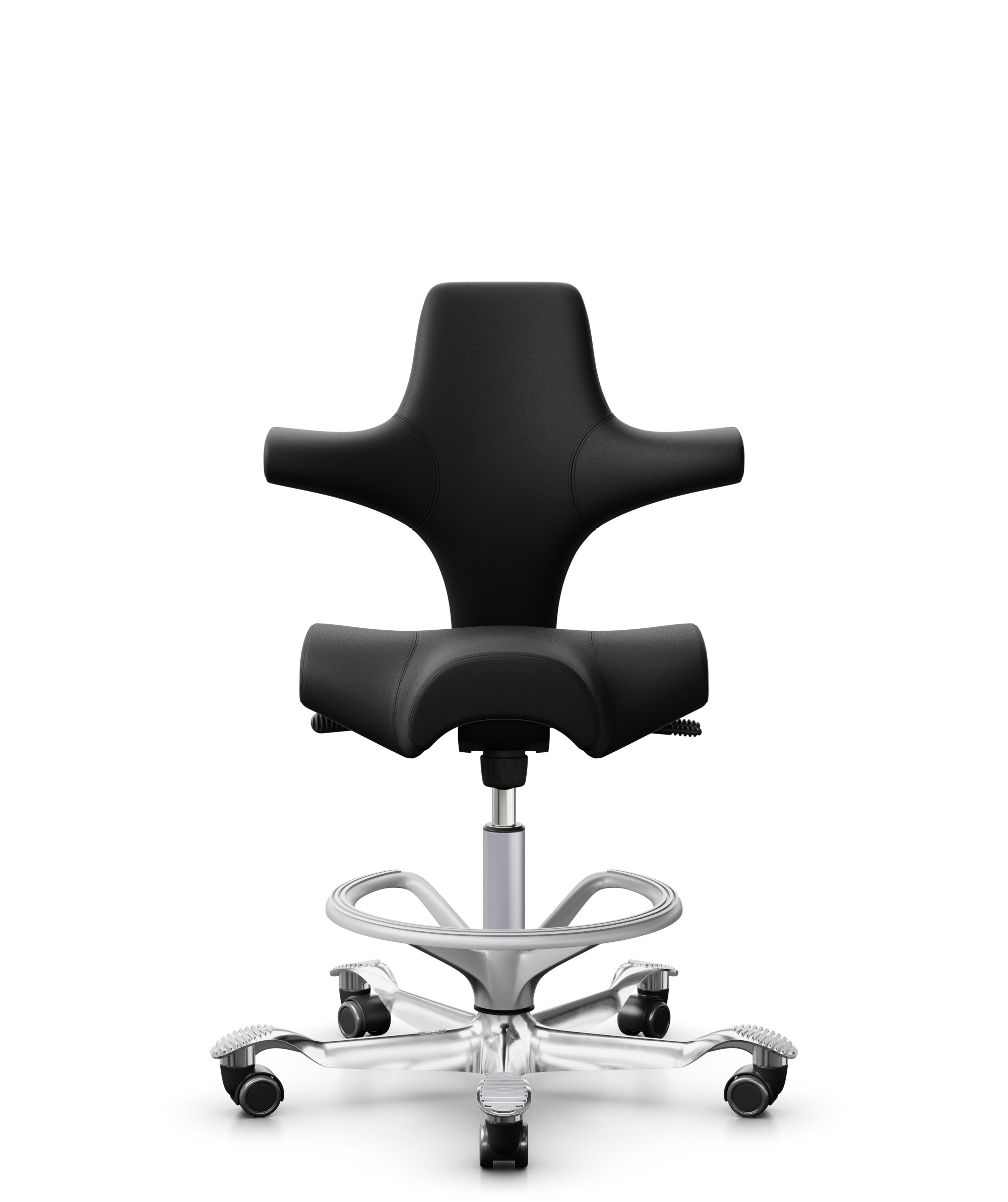 HÅG Capisco 8106 - Illusion 3.0 (Nevotex) - Polyurethaan Kunstleer - ILU3110 - Black - Framekleur - Zilver - Gasveer - 200 mm (Zithoogte 46-64cm) - Vloercontact - Zachte wielen t.b.v. harde vloeren - Voetenring - Ja, in framekleur - Voetster - Ja, voet... - 1
