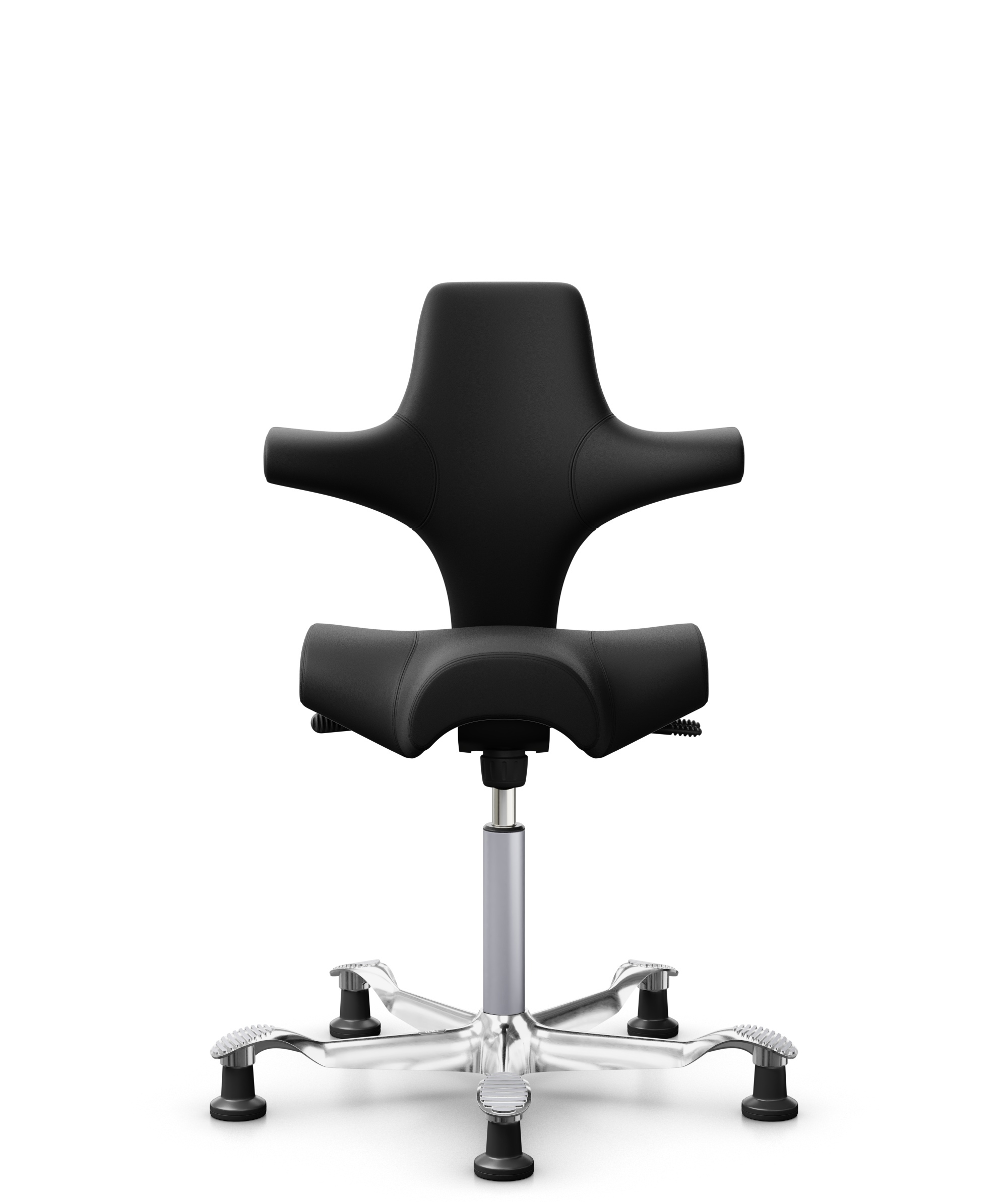 HÅG Capisco 8106 - Illusion 3.0 (Nevotex) - Polyurethaan Kunstleer - ILU3110 - Black - Framekleur - Zilver - Gasveer - 200 mm (Zithoogte 46-64cm) - Vloercontact - Glijdoppen - Voetenring - Nee, geen voetenring - Voetster - Ja, voetster in gepolijst alu... - 1