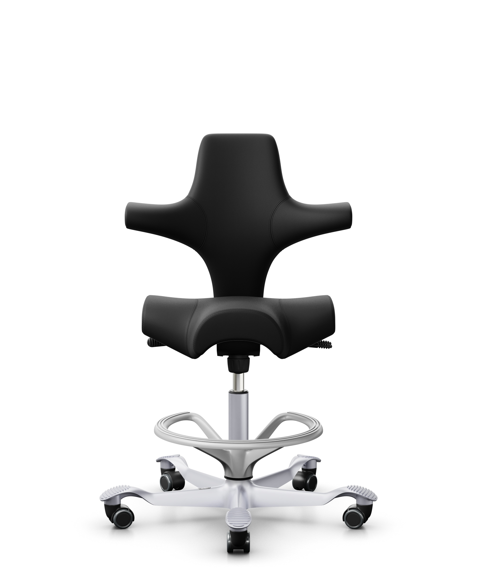 HÅG Capisco 8106 - Illusion 3.0 (Nevotex) - Polyurethaan Kunstleer - ILU3110 - Black - Framekleur - Zilver - Gasveer - 265 mm (Zithoogte 53-79cm) - Vloercontact - Harde wielen t.b.v. zachte vloeren - Voetenring - Ja, in framekleur - Voetster - Nee, voe... - 1