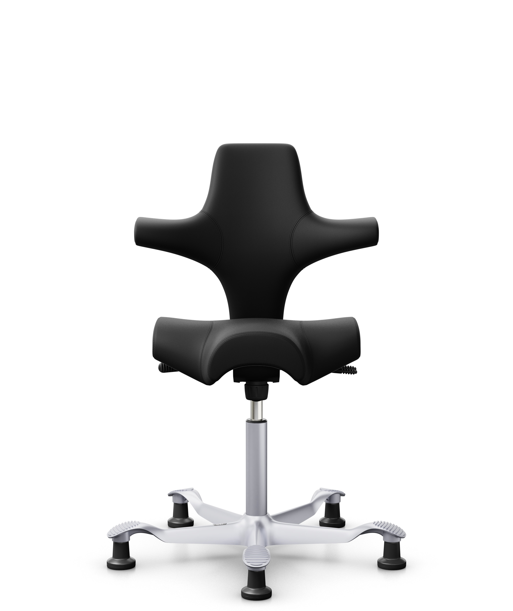 HÅG Capisco 8106 - Illusion 3.0 (Nevotex) - Polyurethaan Kunstleer - ILU3110 - Black - Framekleur - Zilver - Gasveer - 265 mm (Zithoogte 53-79cm) - Vloercontact - Glijdoppen - Voetenring - Nee, geen voetenring - Voetster - Nee, voetster in framekleur - 1