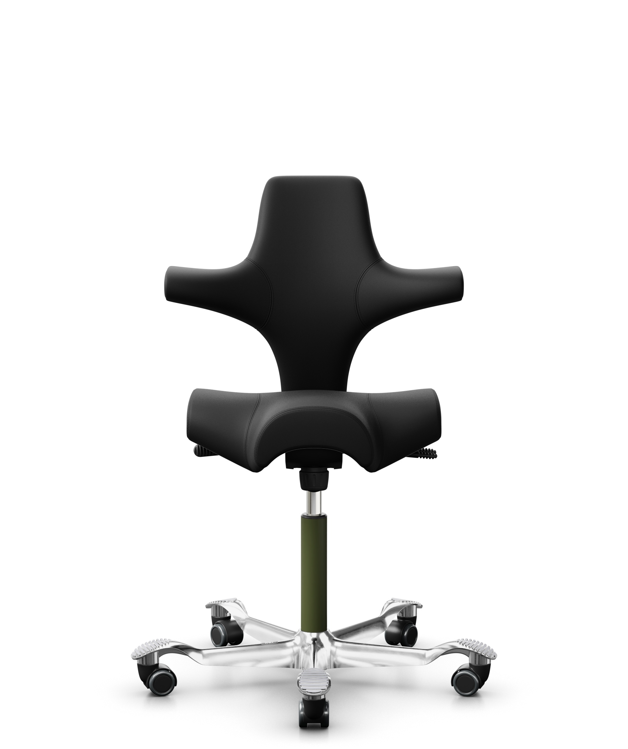 HÅG Capisco 8106 - Illusion 3.0 (Nevotex) - Polyurethaan Kunstleer - ILU3110 - Black - Framekleur - Moss Grey - Gasveer - 200 mm (Zithoogte 46-64cm) - Vloercontact - Zachte wielen t.b.v. harde vloeren - Voetenring - Nee, geen voetenring - Voetster - Ja... - 1