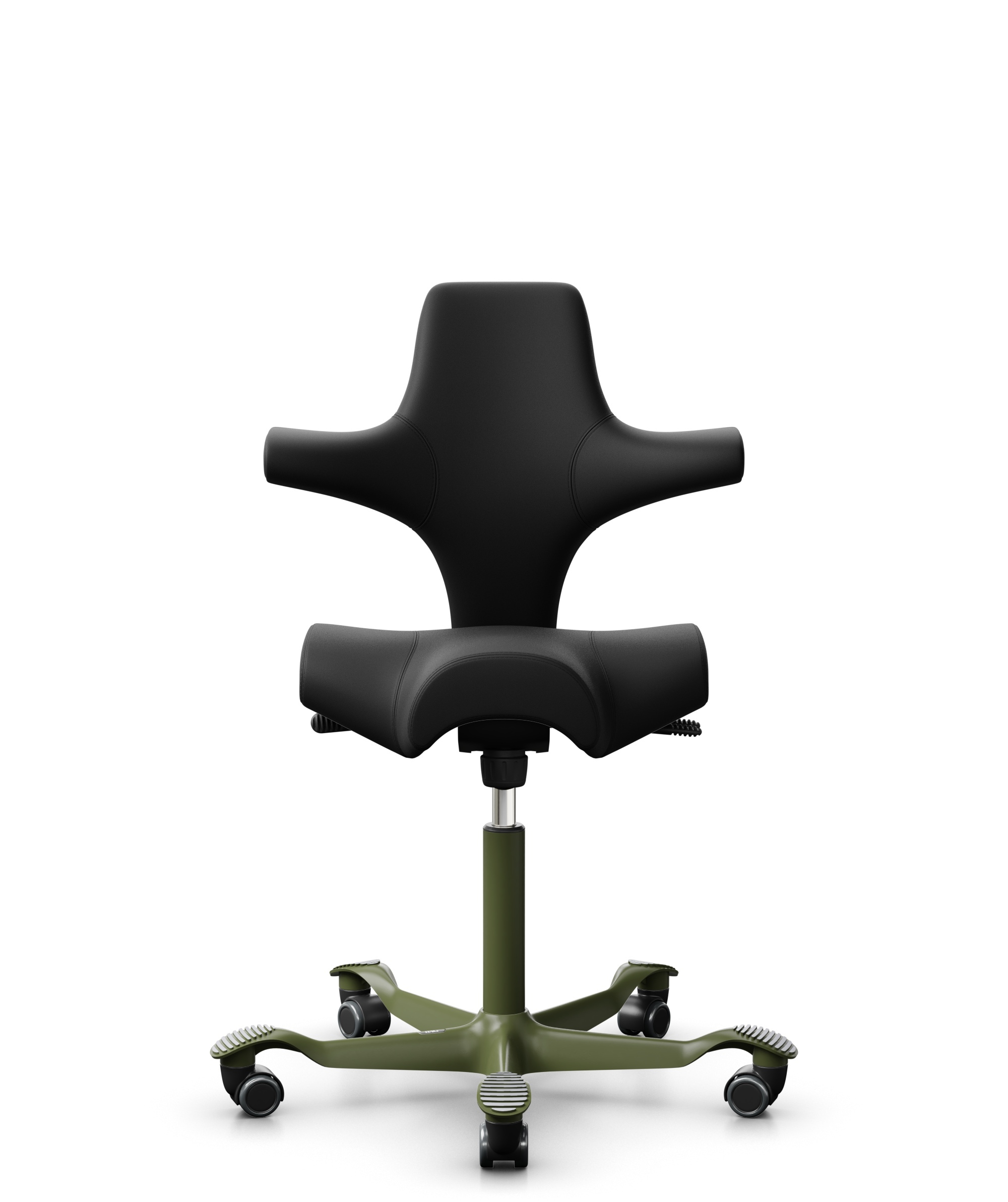 HÅG Capisco 8106 - Illusion 3.0 (Nevotex) - Polyurethaan Kunstleer - ILU3110 - Black - Framekleur - Moss Grey - Gasveer - 265 mm (Zithoogte 53-79cm) - Vloercontact - Harde wielen t.b.v. zachte vloeren - Voetenring - Nee, geen voetenring - Voetster - Ne... - 1