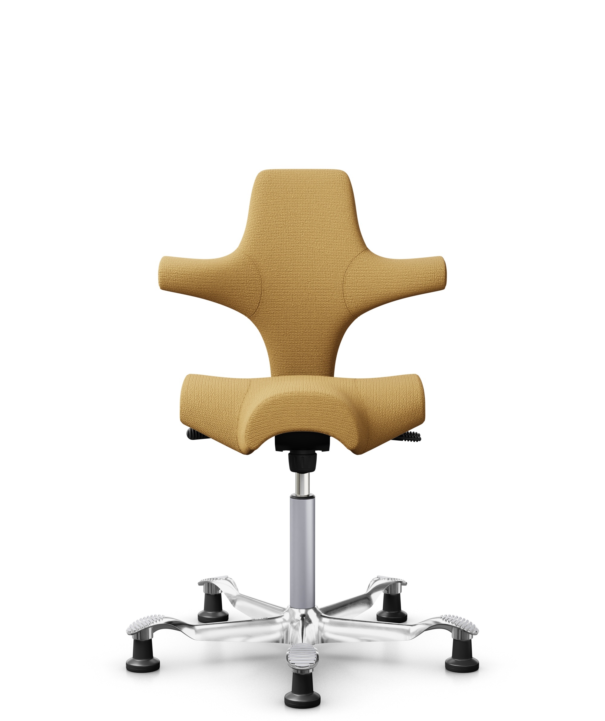 HÅG Capisco 8106 - Sirdal (GU) - Wol - SRD320 - Ochre - Framekleur - Zilver - Gasveer - 150 mm (Zithoogte 40-55cm) - Vloercontact - Glijdoppen - Voetenring - Nee, geen voetenring - Voetster - Ja, voetster in gepolijst aluminium - 1