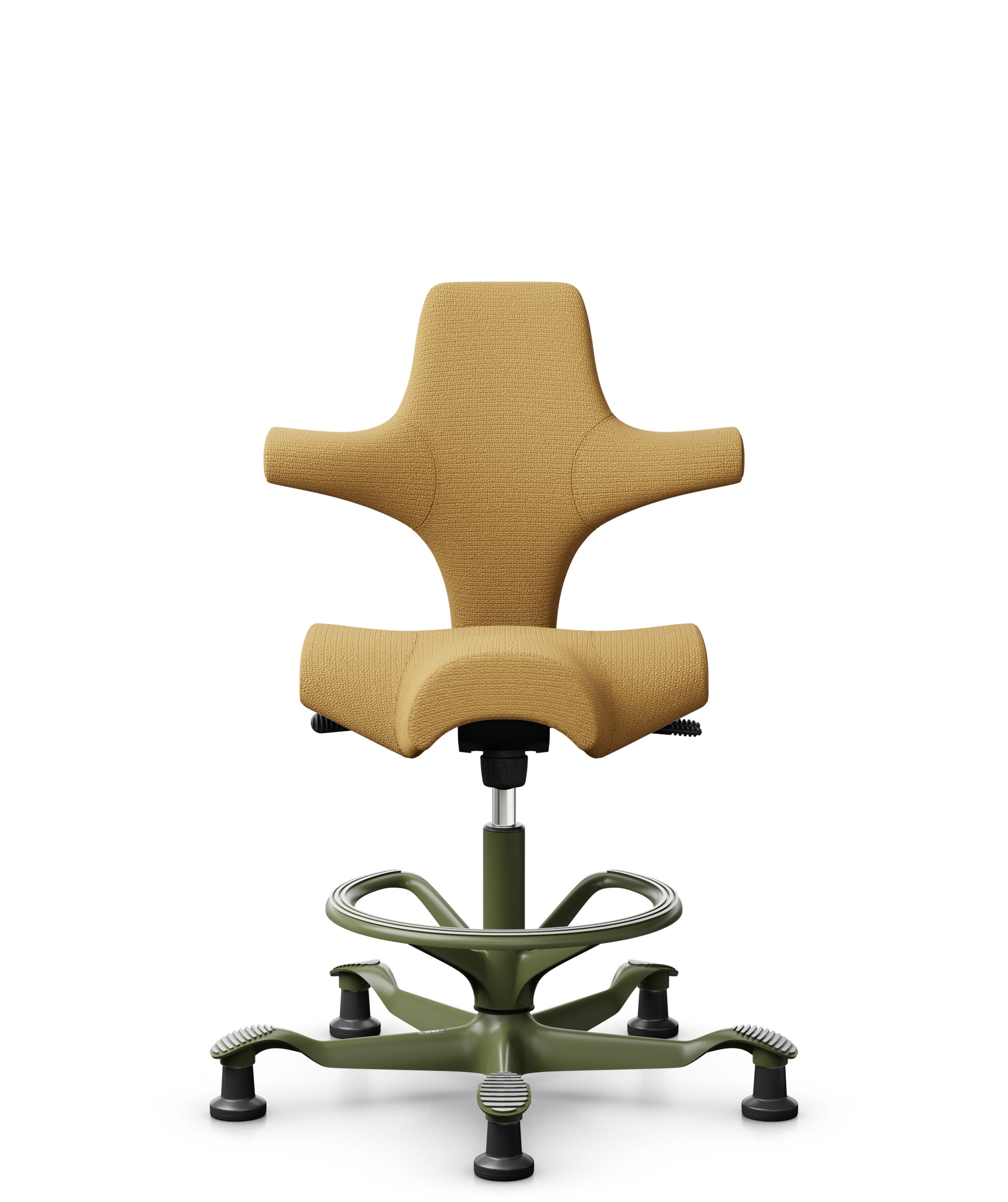 HÅG Capisco 8106 - Sirdal (GU) - Wol - SRD320 - Ochre - Framekleur - Moss Grey - Gasveer - 265 mm (Zithoogte 53-79cm) - Vloercontact - Glijdoppen - Voetenring - Ja, in framekleur - Voetster - Nee, voetster in framekleur - 1
