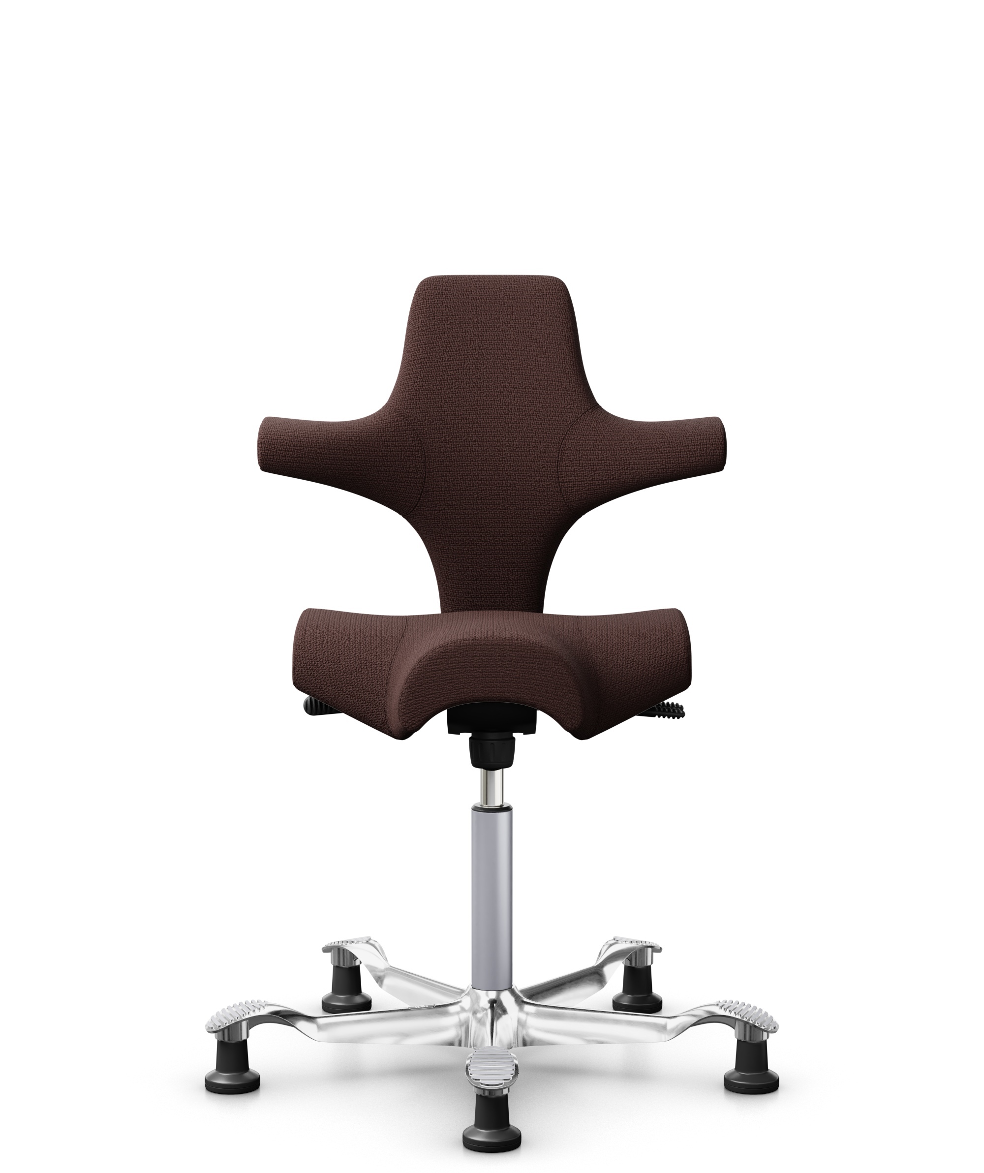 HÅG Capisco 8106 - Sirdal (GU) - Wol - SRD480 - Chestnut - Framekleur - Zilver - Gasveer - 150 mm (Zithoogte 40-55cm) - Vloercontact - Glijdoppen - Voetenring - Nee, geen voetenring - Voetster - Ja, voetster in gepolijst aluminium - 1