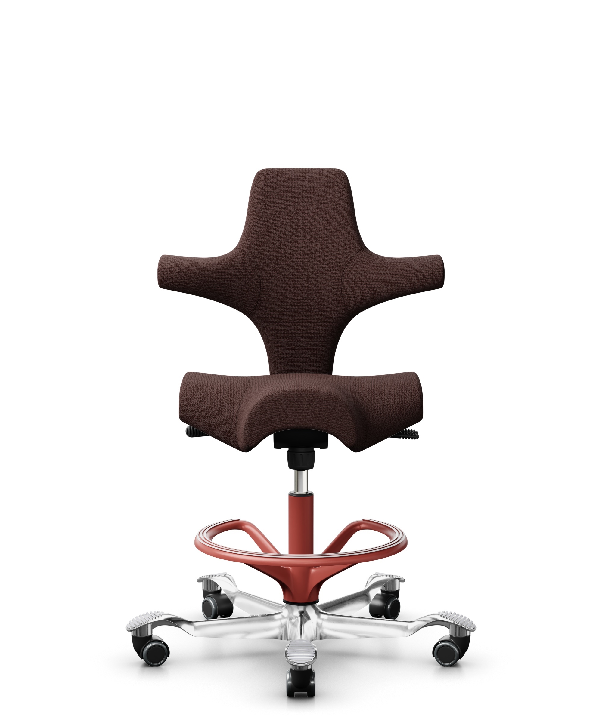HÅG Capisco 8106 - Sirdal (GU) - Wol - SRD480 - Chestnut - Framekleur - Blush Rose - Gasveer - 265 mm (Zithoogte 53-79cm) - Vloercontact - Harde wielen t.b.v. zachte vloeren - Voetenring - Ja, in framekleur - Voetster - Ja, voetster in gepolijst aluminium - 1