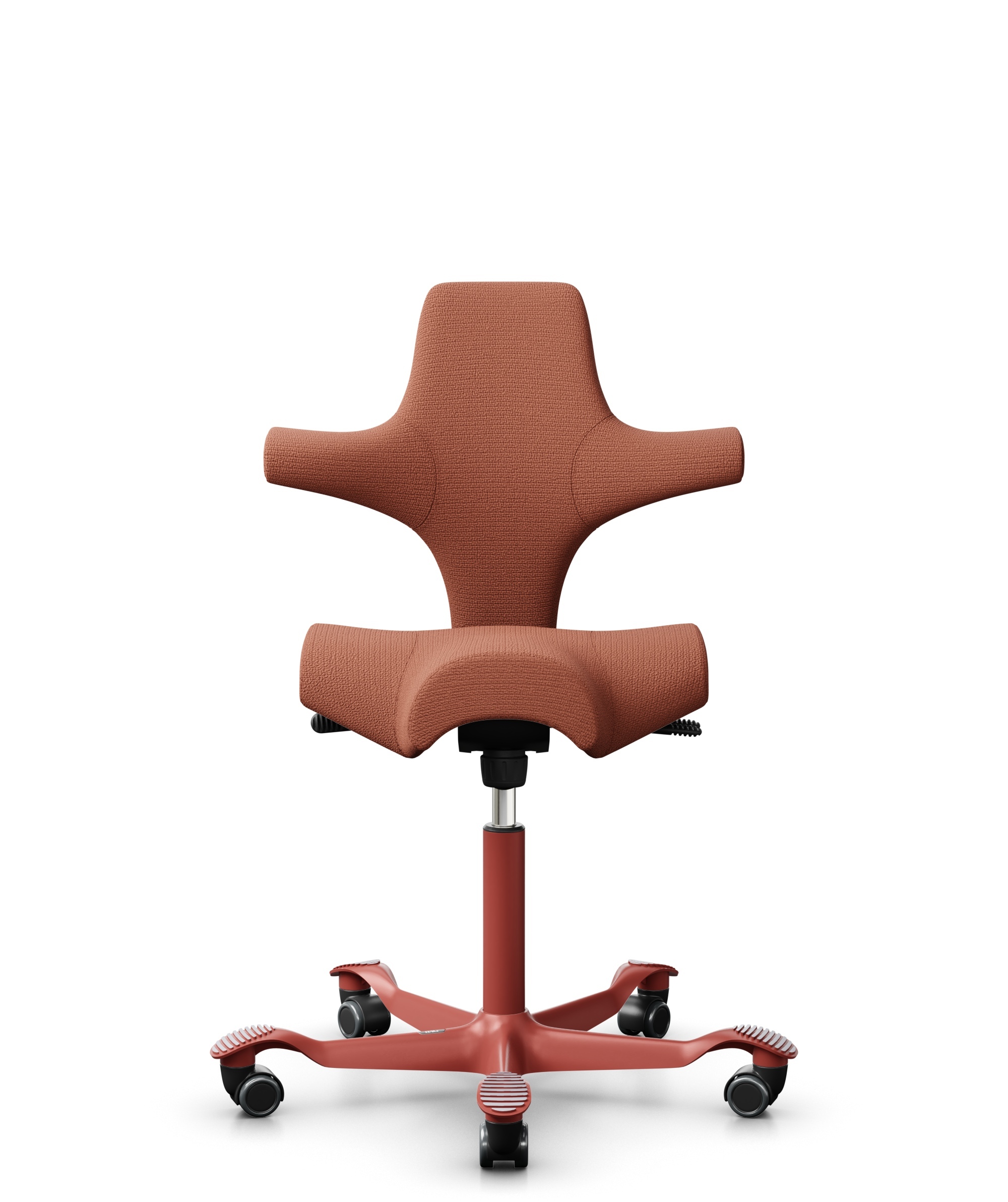 HÅG Capisco 8106 - Sirdal (GU) - Wol - SRD630 - Brick red - Framekleur - Blush Rose - Gasveer - 200 mm (Zithoogte 46-64cm) - Vloercontact - Harde wielen t.b.v. zachte vloeren - Voetenring - Nee, geen voetenring - Voetster - Nee, voetster in framekleur - 1