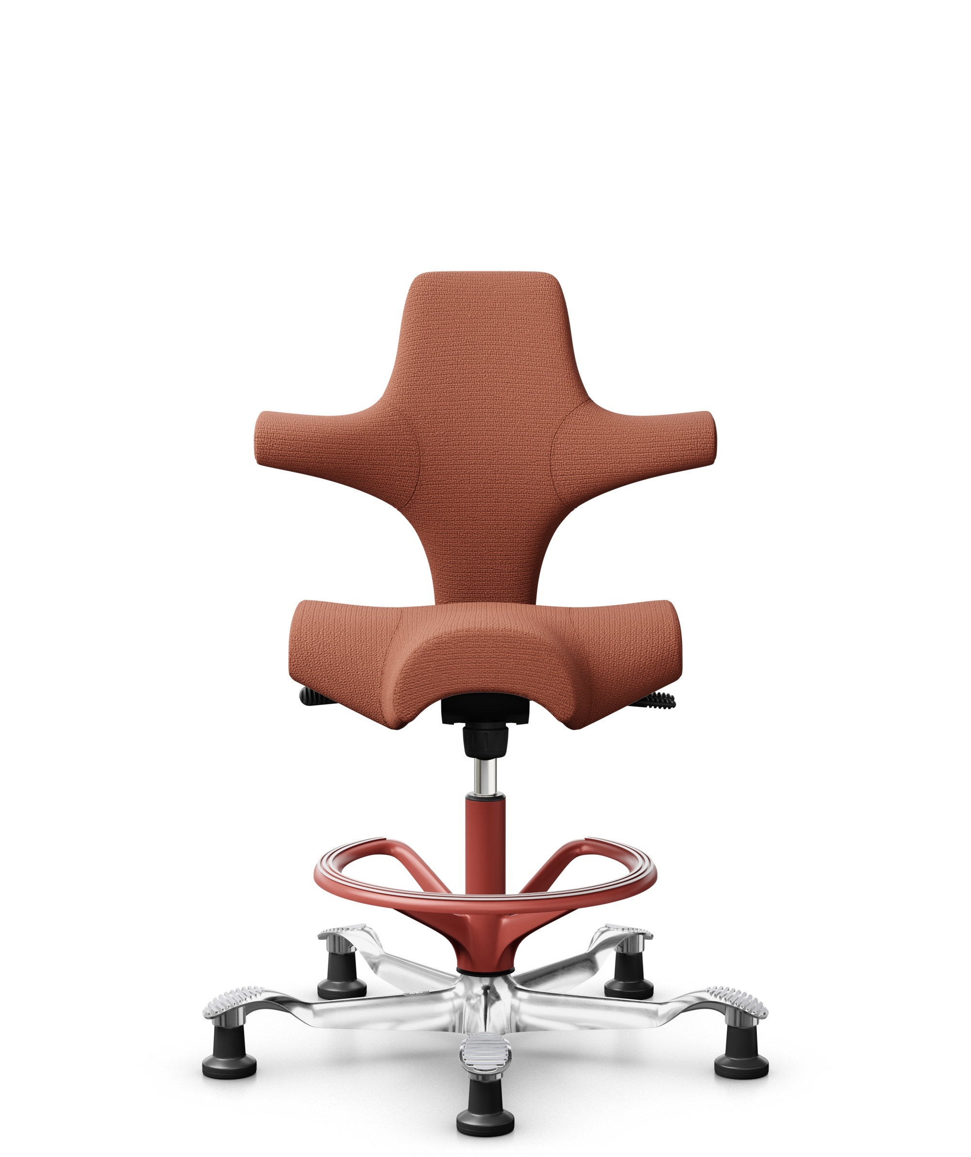 HÅG Capisco 8106 - Sirdal (GU) - Wol - SRD630 - Brick red - Framekleur - Blush Rose - Gasveer - 200 mm (Zithoogte 46-64cm) - Vloercontact - Glijdoppen - Voetenring - Ja, in framekleur - Voetster - Ja, voetster in gepolijst aluminium - 1