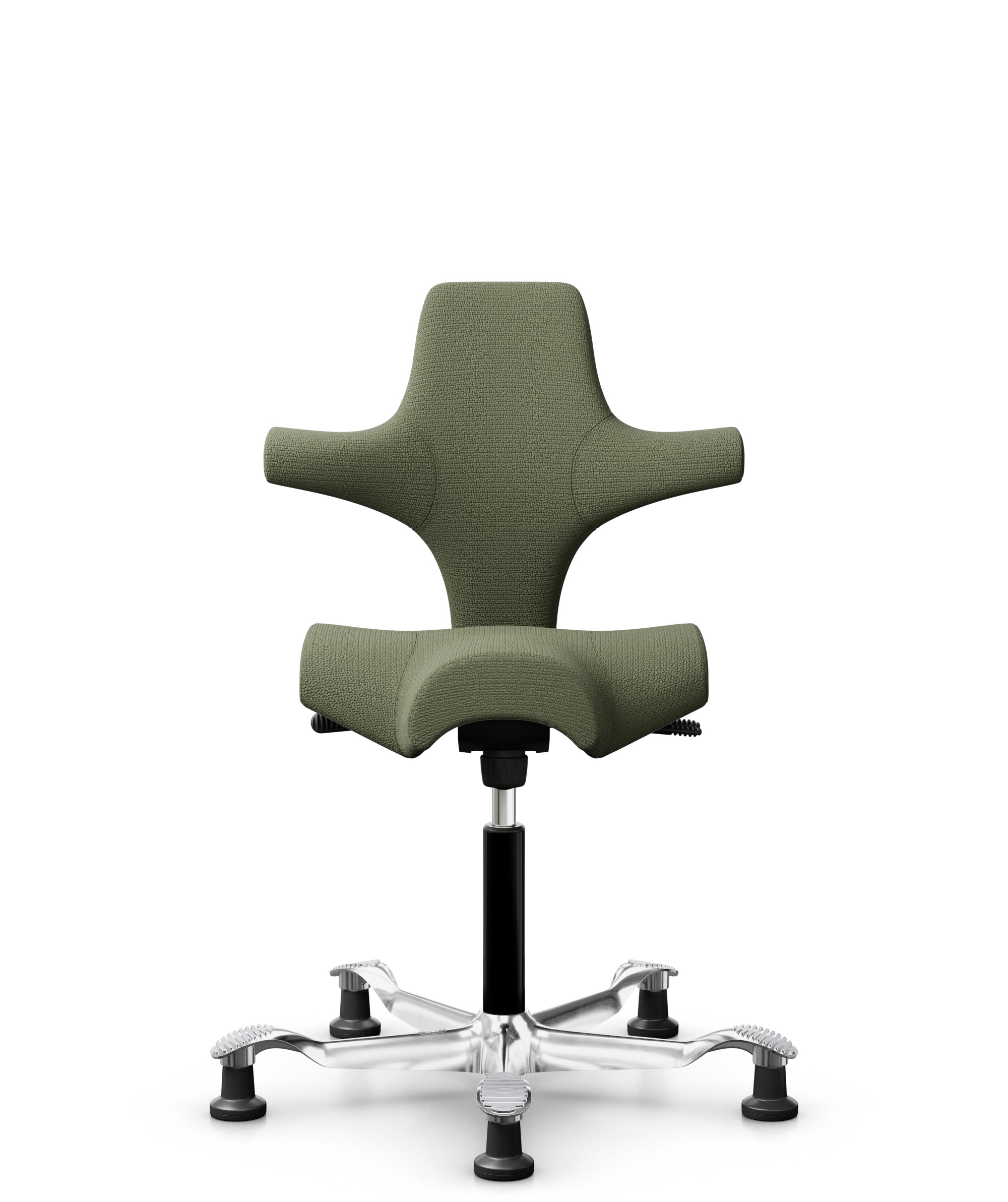 HÅG Capisco 8106 - Sirdal (GU) - Wol - SRD960 - Green - Framekleur - Zwart - Gasveer - 200 mm (Zithoogte 46-64cm) - Vloercontact - Glijdoppen - Voetenring - Nee, geen voetenring - Voetster - Ja, voetster in gepolijst aluminium - 1