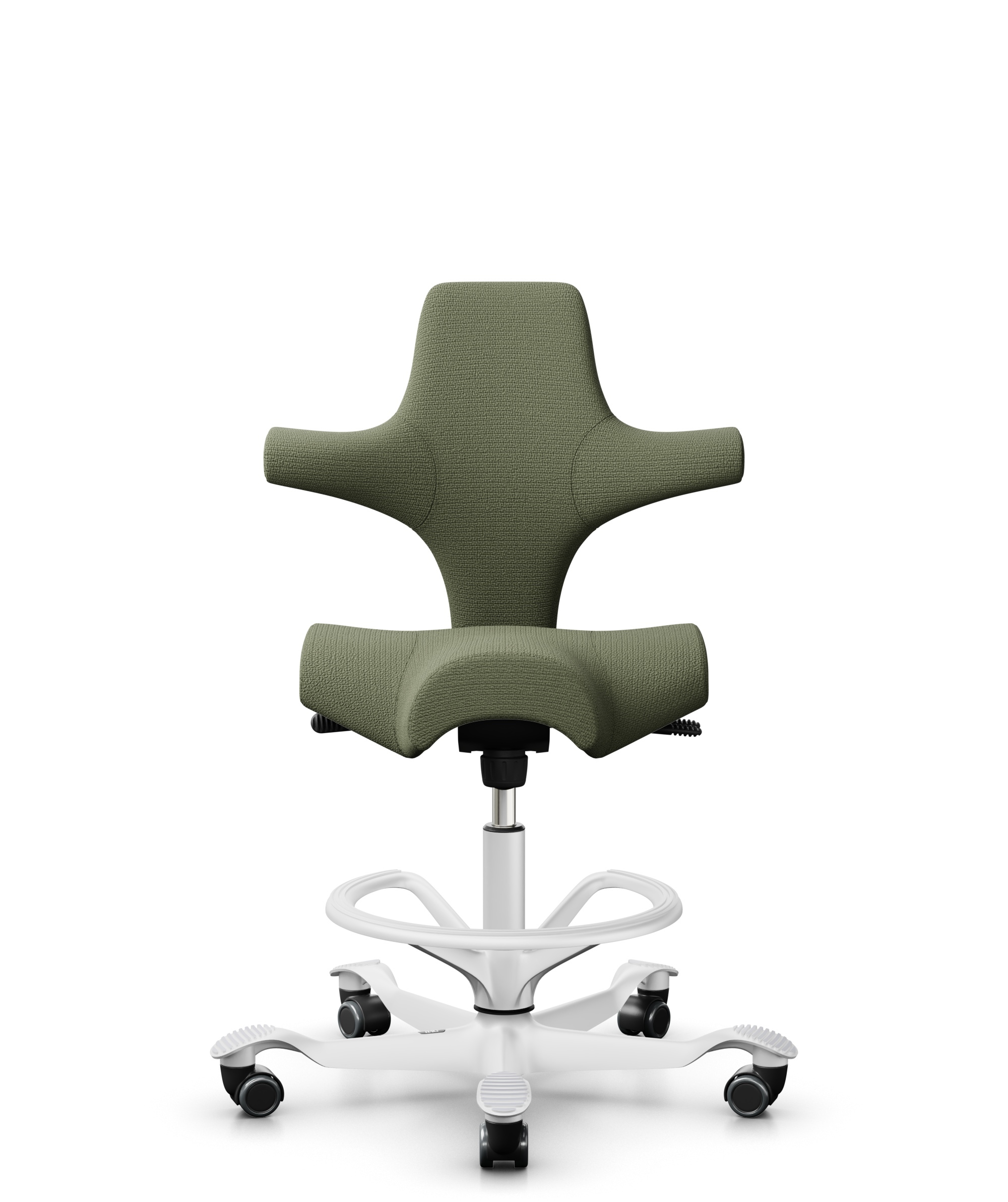 HÅG Capisco 8106 - Sirdal (GU) - Wol - SRD960 - Green - Framekleur - Wit - Gasveer - 200 mm (Zithoogte 46-64cm) - Vloercontact - Harde wielen t.b.v. zachte vloeren - Voetenring - Ja, in framekleur - Voetster - Nee, voetster in framekleur - 1