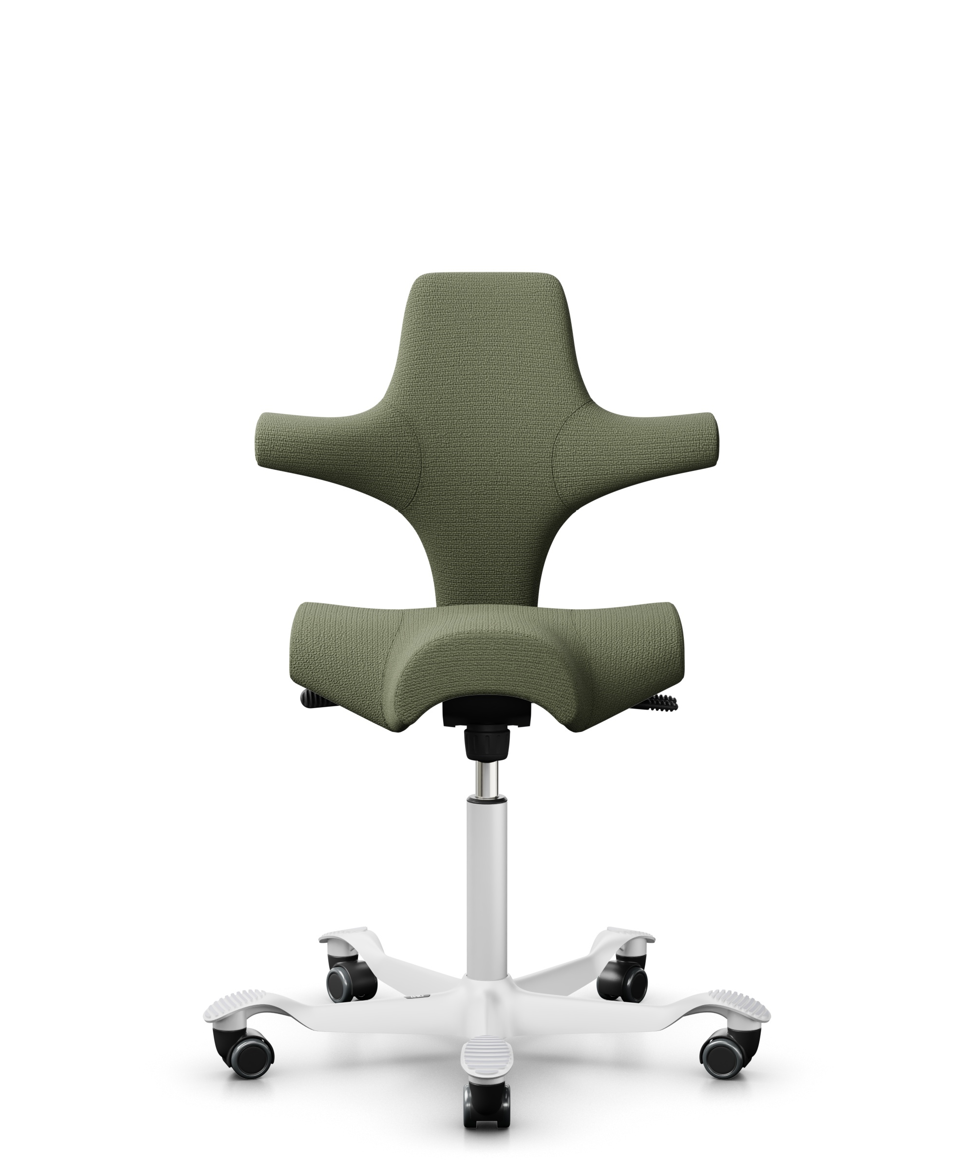 HÅG Capisco 8106 - Sirdal (GU) - Wol - SRD960 - Green - Framekleur - Wit - Gasveer - 200 mm (Zithoogte 46-64cm) - Vloercontact - Zachte wielen t.b.v. harde vloeren - Voetenring - Nee, geen voetenring - Voetster - Nee, voetster in framekleur - 1