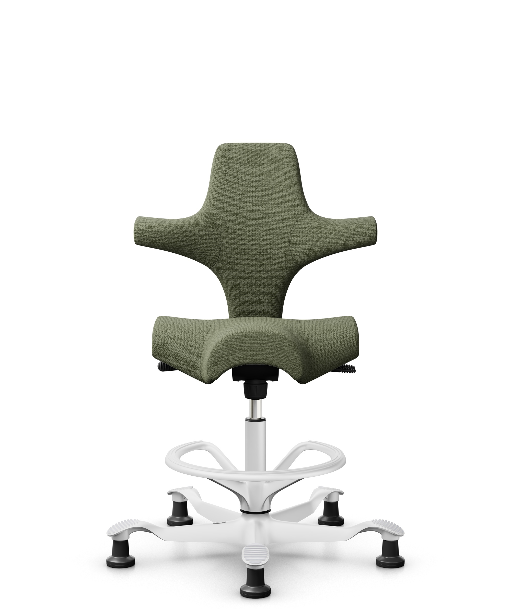 HÅG Capisco 8106 - Sirdal (GU) - Wol - SRD960 - Green - Framekleur - Wit - Gasveer - 200 mm (Zithoogte 46-64cm) - Vloercontact - Glijdoppen - Voetenring - Ja, in framekleur - Voetster - Nee, voetster in framekleur - 1