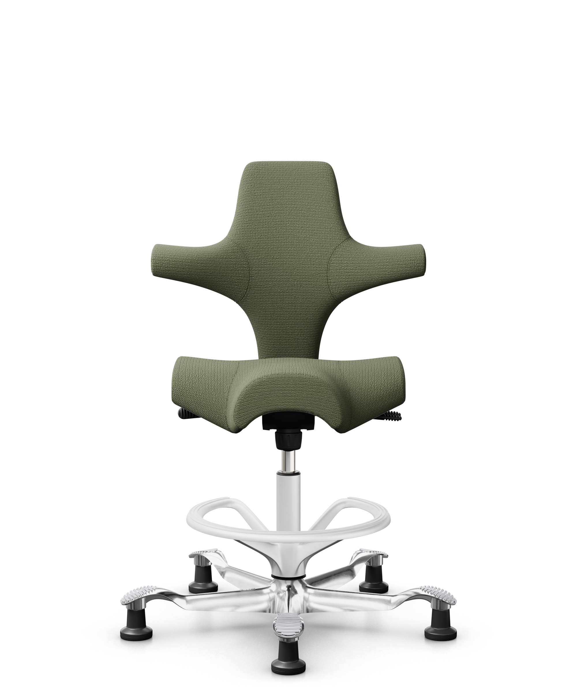 HÅG Capisco 8106 - Sirdal (GU) - Wol - SRD960 - Green - Framekleur - Wit - Gasveer - 200 mm (Zithoogte 46-64cm) - Vloercontact - Glijdoppen - Voetenring - Ja, in framekleur - Voetster - Ja, voetster in gepolijst aluminium - 1