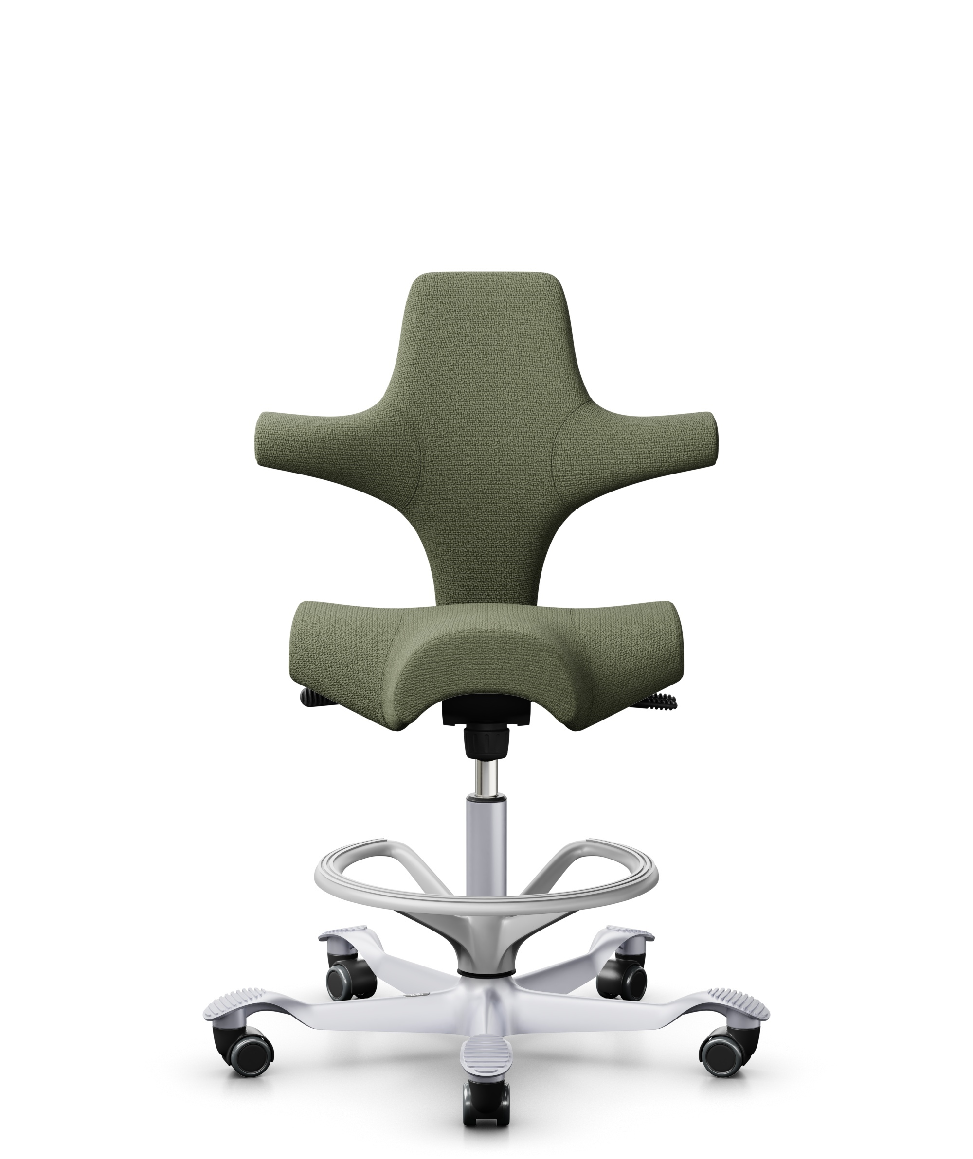HÅG Capisco 8106 - Sirdal (GU) - Wol - SRD960 - Green - Framekleur - Zilver - Gasveer - 200 mm (Zithoogte 46-64cm) - Vloercontact - Zachte wielen t.b.v. harde vloeren - Voetenring - Ja, in framekleur - Voetster - Nee, voetster in framekleur - 1