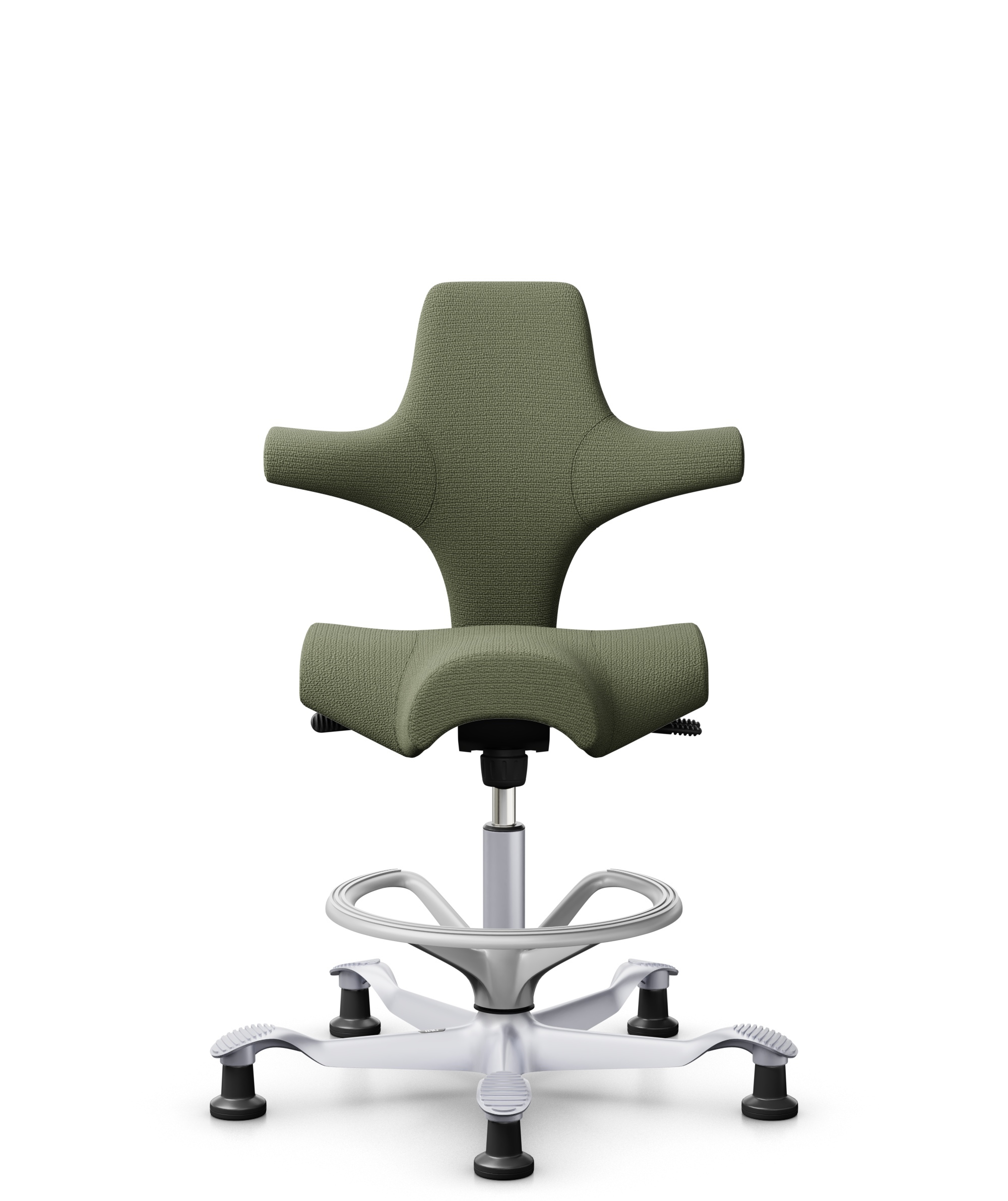 HÅG Capisco 8106 - Sirdal (GU) - Wol - SRD960 - Green - Framekleur - Zilver - Gasveer - 200 mm (Zithoogte 46-64cm) - Vloercontact - Glijdoppen - Voetenring - Ja, in framekleur - Voetster - Nee, voetster in framekleur - 1
