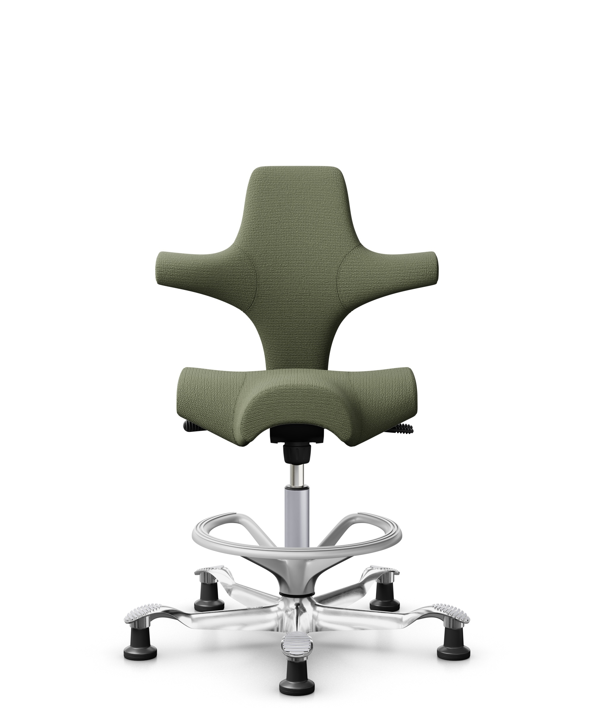 HÅG Capisco 8106 - Sirdal (GU) - Wol - SRD960 - Green - Framekleur - Zilver - Gasveer - 200 mm (Zithoogte 46-64cm) - Vloercontact - Glijdoppen - Voetenring - Ja, in framekleur - Voetster - Ja, voetster in gepolijst aluminium - 1