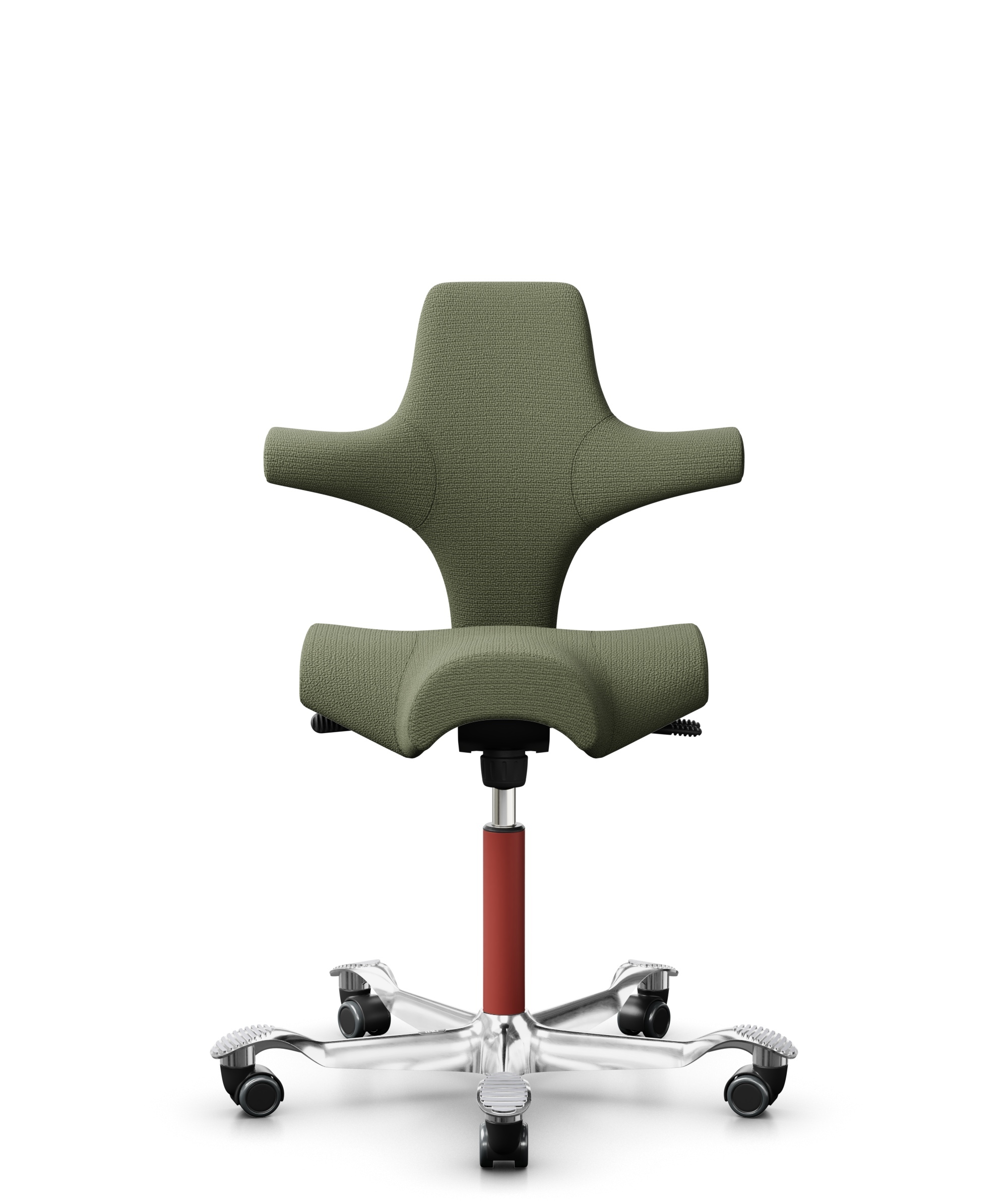 HÅG Capisco 8106 - Sirdal (GU) - Wol - SRD960 - Green - Framekleur - Blush Rose - Gasveer - 200 mm (Zithoogte 46-64cm) - Vloercontact - Zachte wielen t.b.v. harde vloeren - Voetenring - Nee, geen voetenring - Voetster - Ja, voetster in gepolijst aluminium - 1