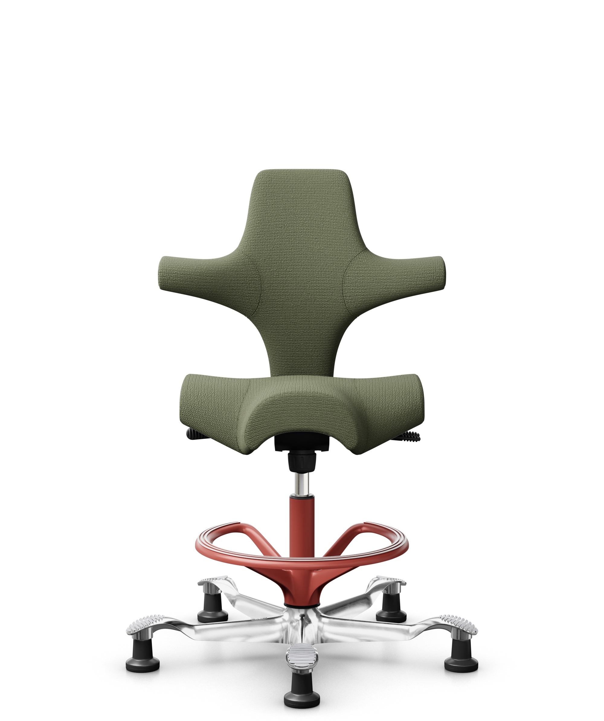HÅG Capisco 8106 - Sirdal (GU) - Wol - SRD960 - Green - Framekleur - Blush Rose - Gasveer - 265 mm (Zithoogte 53-79cm) - Vloercontact - Glijdoppen - Voetenring - Ja, in framekleur - Voetster - Ja, voetster in gepolijst aluminium - 1