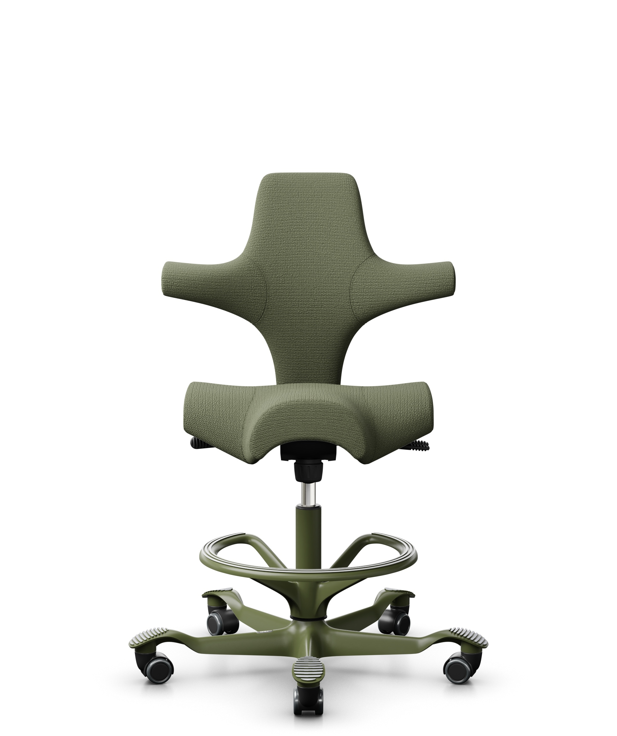 HÅG Capisco 8106 - Sirdal (GU) - Wol - SRD960 - Green - Framekleur - Moss Grey - Gasveer - 200 mm (Zithoogte 46-64cm) - Vloercontact - Zachte wielen t.b.v. harde vloeren - Voetenring - Ja, in framekleur - Voetster - Nee, voetster in framekleur - 1
