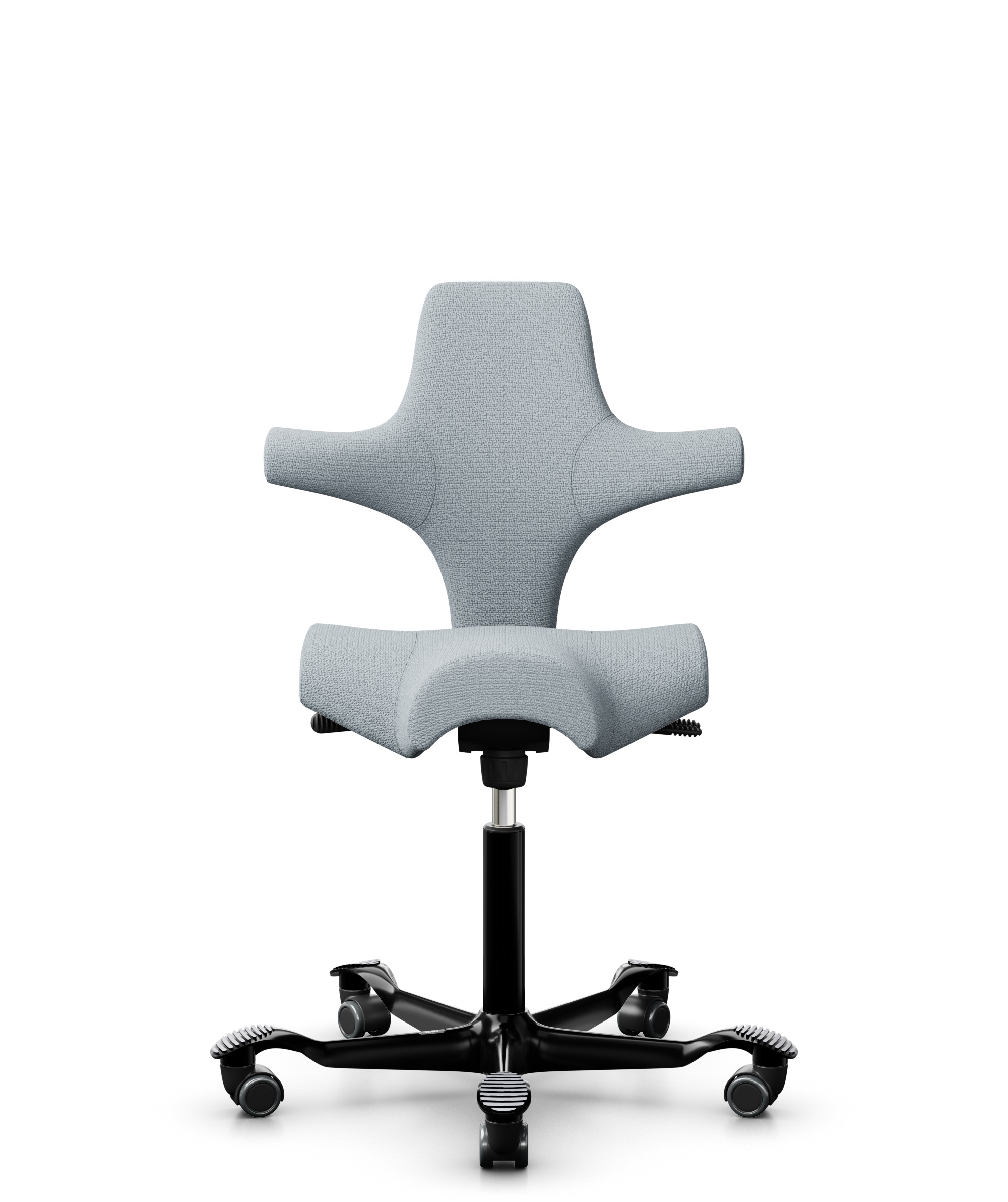 HÅG Capisco 8106 - Sirdal (GU) - Wol - SRD120 Light grey - Framekleur - Zwart - Gasveer - 150 mm (Zithoogte 40-55cm) - Vloercontact - Zachte wielen t.b.v. harde vloeren - Voetenring - Nee, geen voetenring - Voetster - Nee, voetster in framekleur - 1