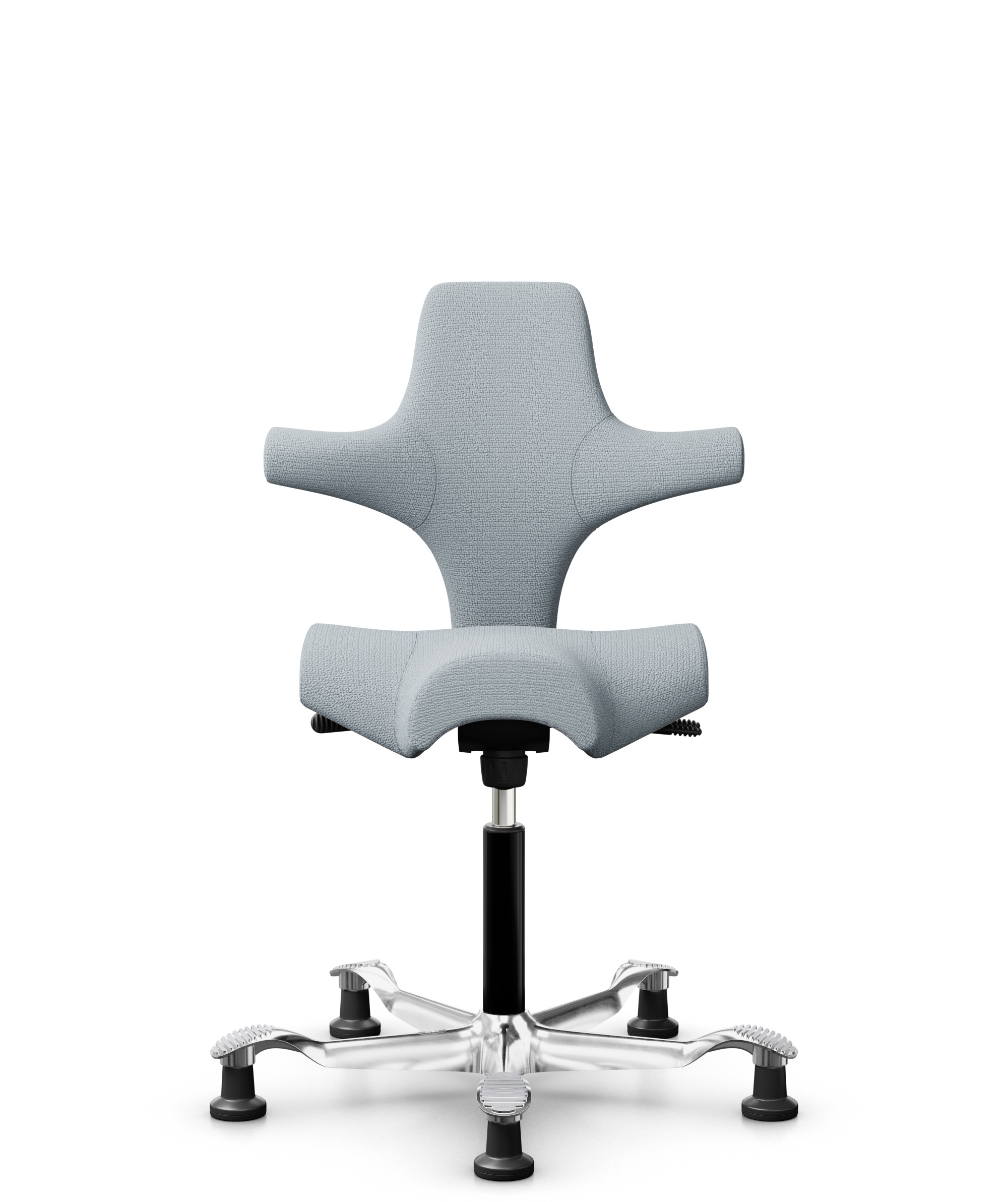 HÅG Capisco 8106 - Sirdal (GU) - Wol - SRD120 Light grey - Framekleur - Zwart - Gasveer - 200 mm (Zithoogte 46-64cm) - Vloercontact - Glijdoppen - Voetenring - Nee, geen voetenring - Voetster - Ja, voetster in gepolijst aluminium - 1