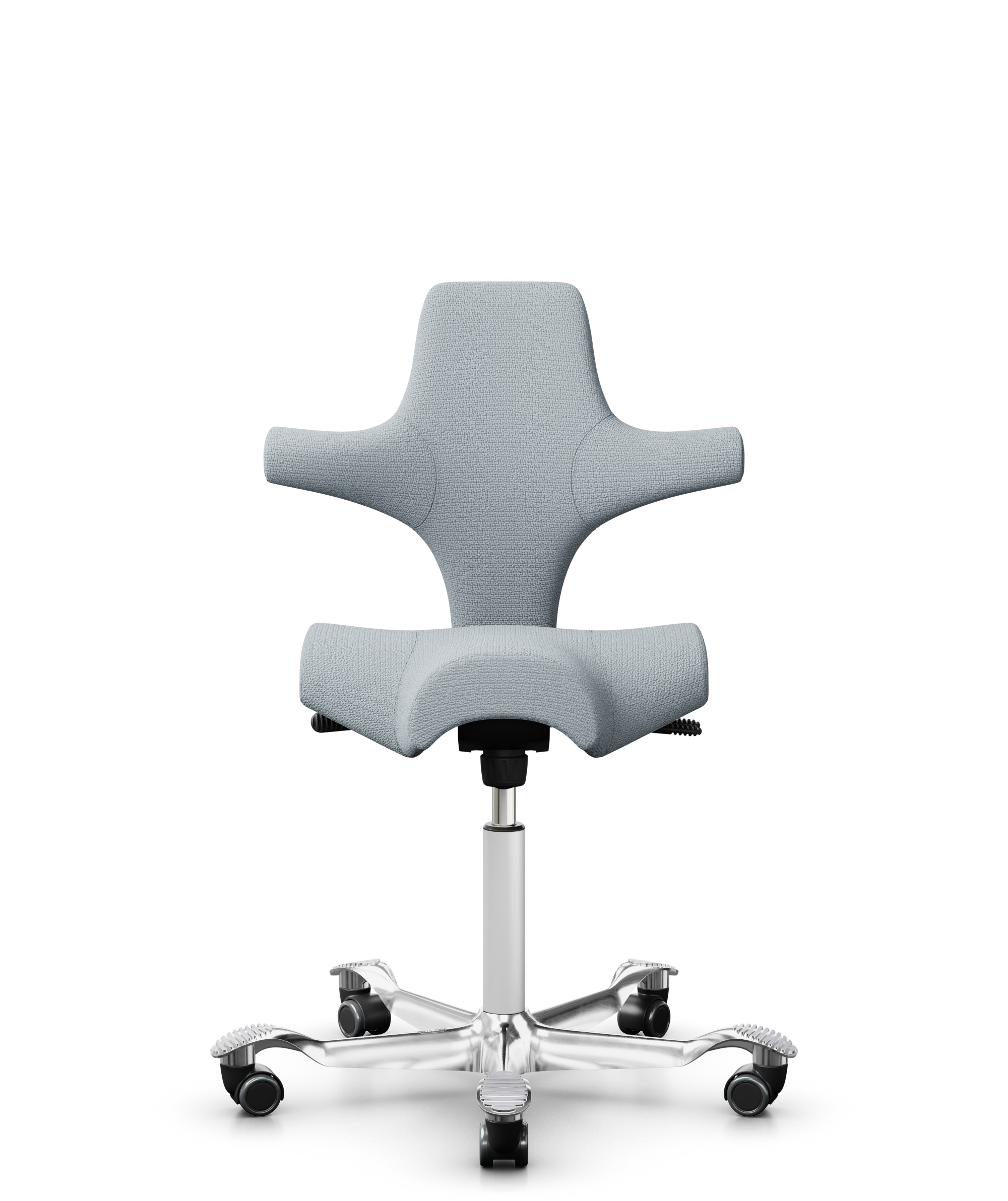 HÅG Capisco 8106 - Sirdal (GU) - Wol - SRD120 Light grey - Framekleur - Wit - Gasveer - 200 mm (Zithoogte 46-64cm) - Vloercontact - Harde wielen t.b.v. zachte vloeren - Voetenring - Nee, geen voetenring - Voetster - Ja, voetster in gepolijst aluminium - 1
