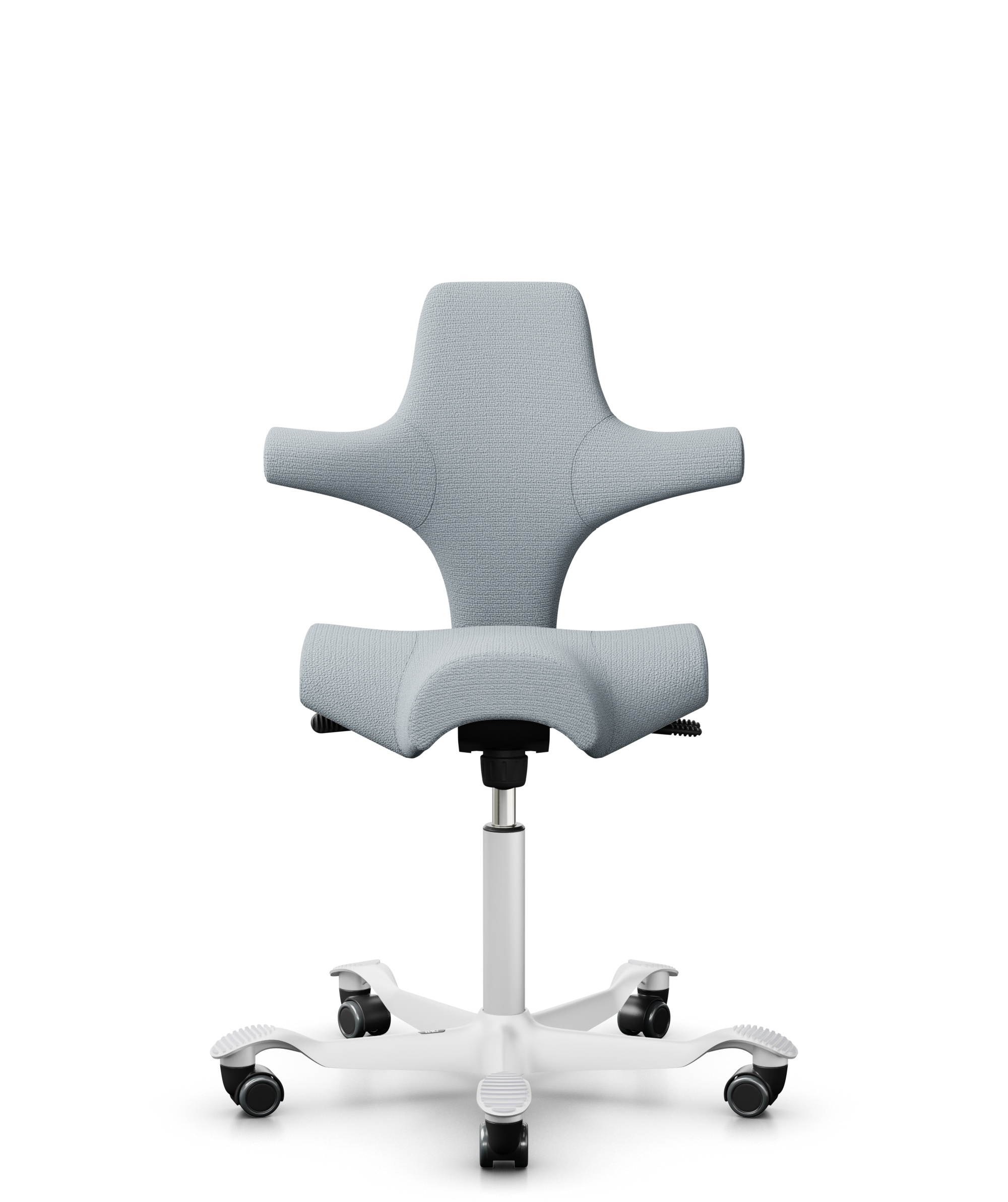 HÅG Capisco 8106 - Sirdal (GU) - Wol - SRD120 Light grey - Framekleur - Wit - Gasveer - 265 mm (Zithoogte 53-79cm) - Vloercontact - Harde wielen t.b.v. zachte vloeren - Voetenring - Nee, geen voetenring - Voetster - Nee, voetster in framekleur - 1