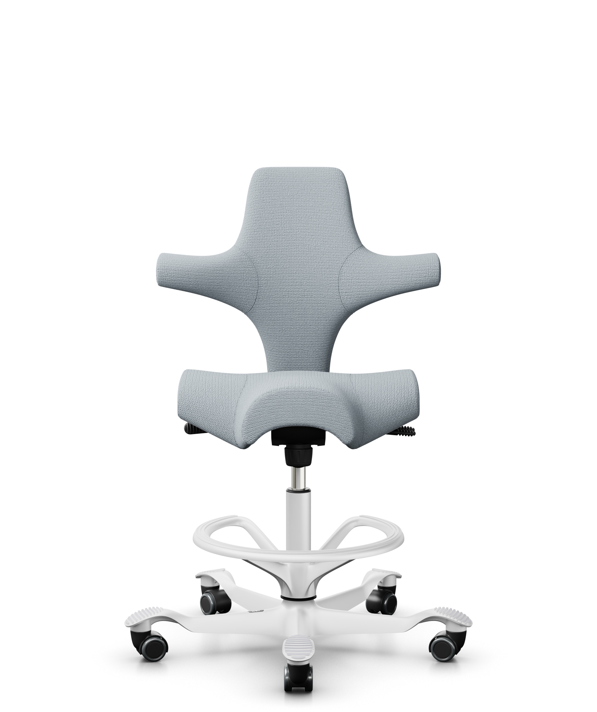 HÅG Capisco 8106 - Sirdal (GU) - Wol - SRD120 Light grey - Framekleur - Wit - Gasveer - 265 mm (Zithoogte 53-79cm) - Vloercontact - Harde wielen t.b.v. zachte vloeren - Voetenring - Ja, in framekleur - Voetster - Nee, voetster in framekleur - 1