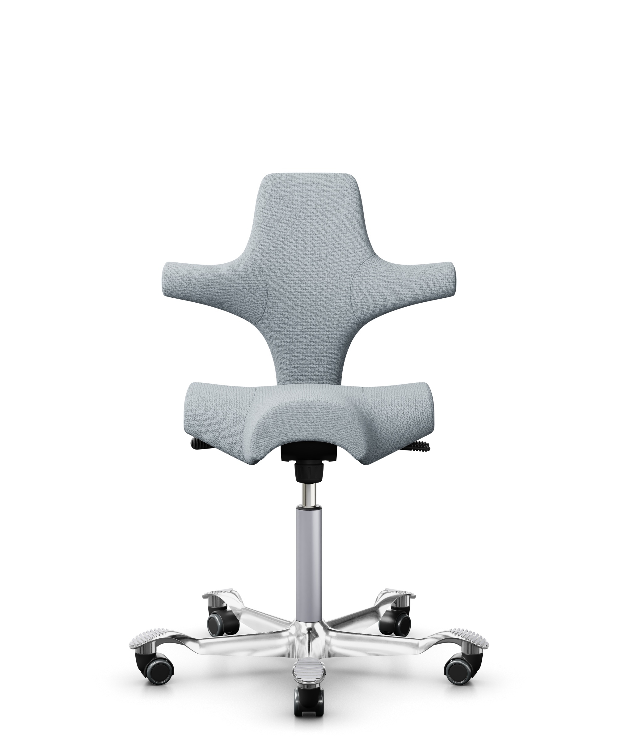 HÅG Capisco 8106 - Sirdal (GU) - Wol - SRD120 Light grey - Framekleur - Zilver - Gasveer - 150 mm (Zithoogte 40-55cm) - Vloercontact - Harde wielen t.b.v. zachte vloeren - Voetenring - Nee, geen voetenring - Voetster - Ja, voetster in gepolijst aluminium - 1