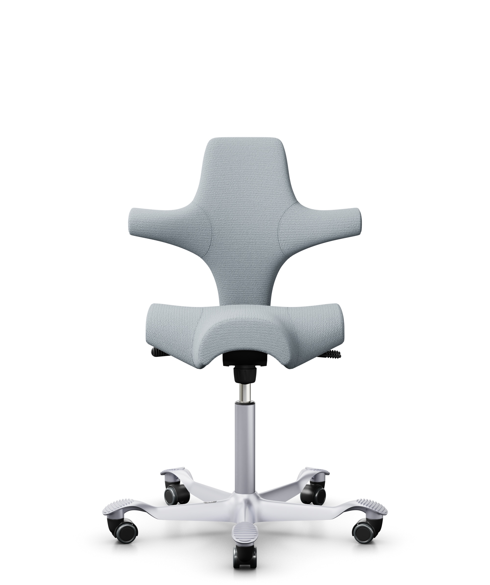 HÅG Capisco 8106 - Sirdal (GU) - Wol - SRD120 Light grey - Framekleur - Zilver - Gasveer - 200 mm (Zithoogte 46-64cm) - Vloercontact - Harde wielen t.b.v. zachte vloeren - Voetenring - Nee, geen voetenring - Voetster - Nee, voetster in framekleur - 1