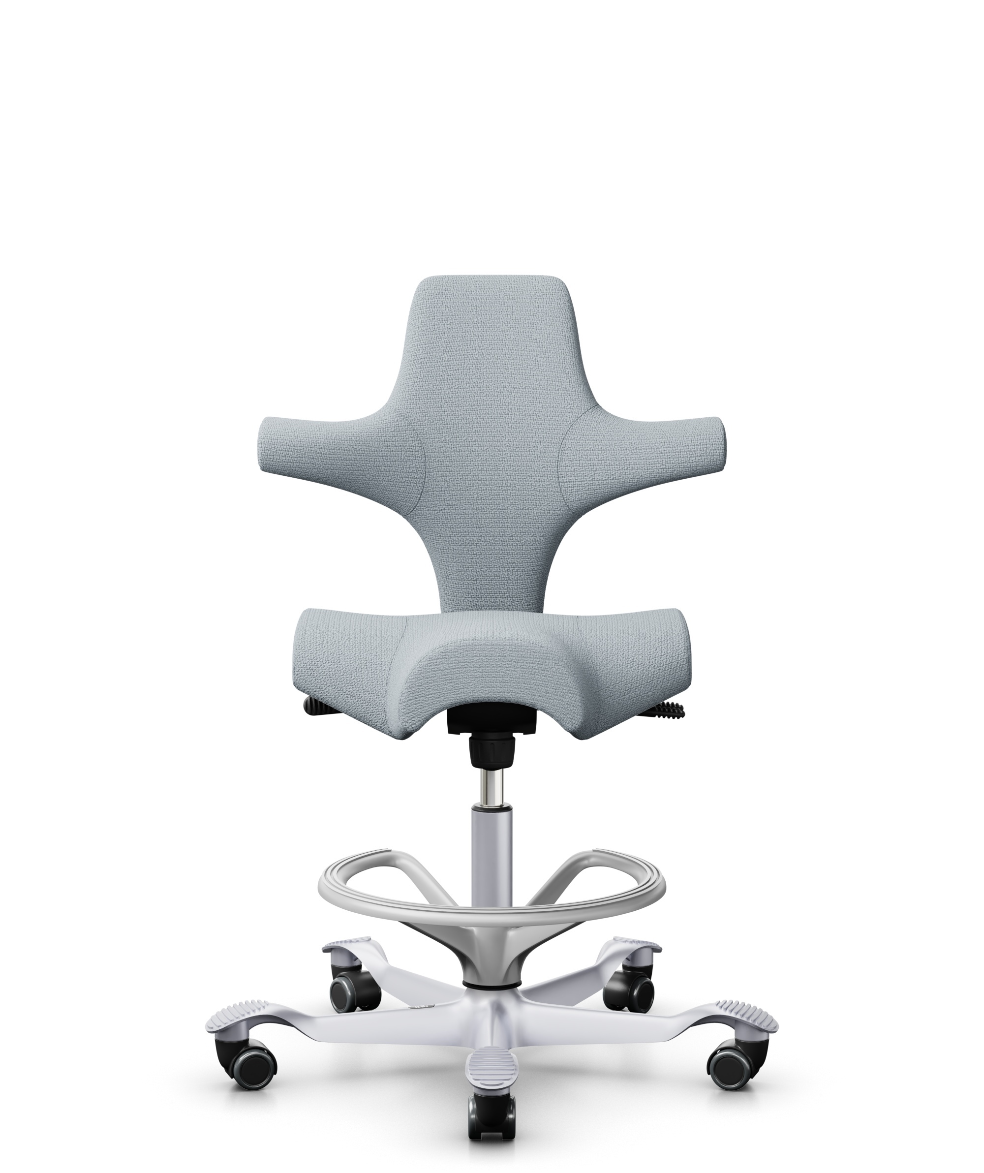 HÅG Capisco 8106 - Sirdal (GU) - Wol - SRD120 Light grey - Framekleur - Zilver - Gasveer - 200 mm (Zithoogte 46-64cm) - Vloercontact - Harde wielen t.b.v. zachte vloeren - Voetenring - Ja, in framekleur - Voetster - Nee, voetster in framekleur - 1