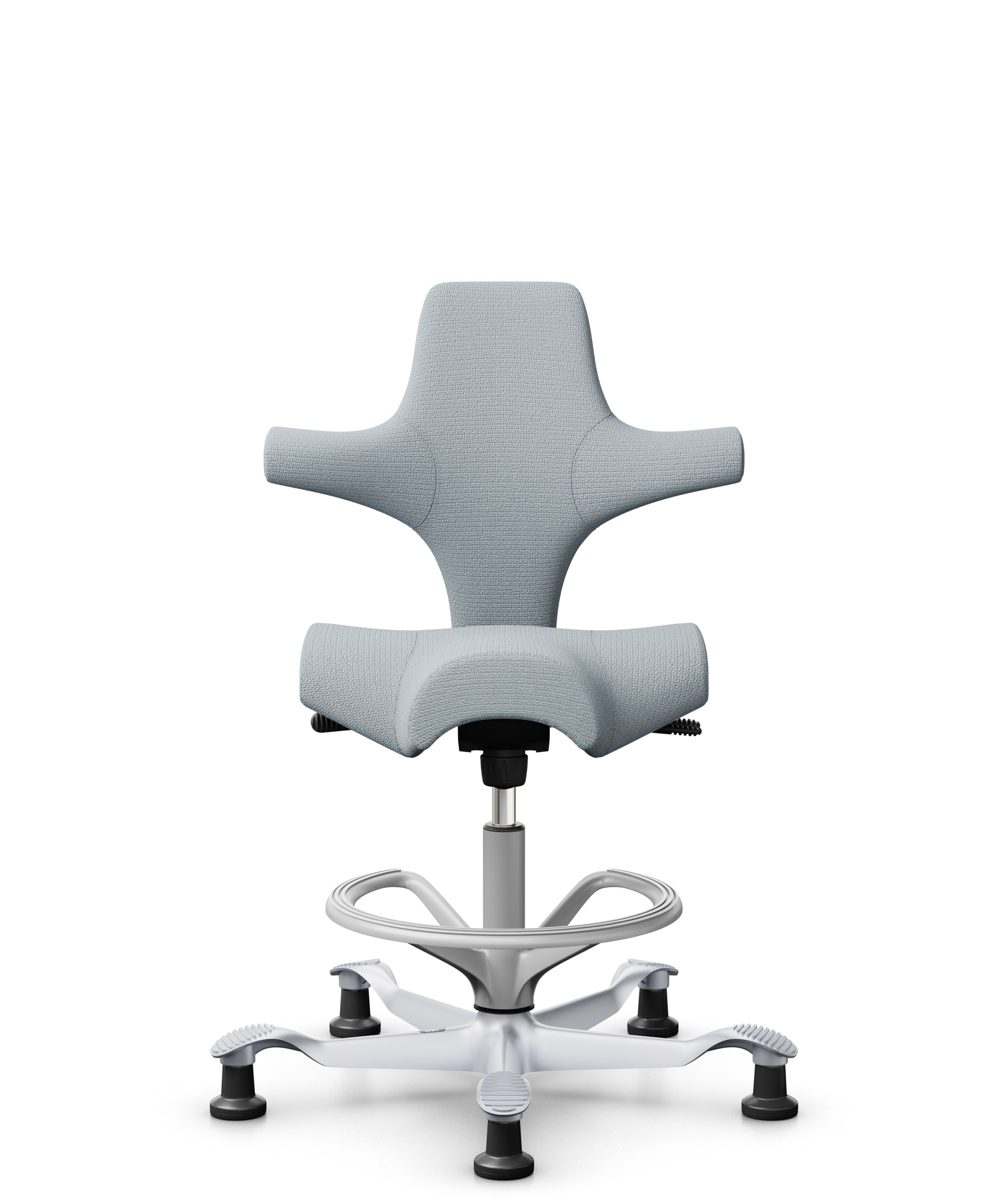HÅG Capisco 8106 - Sirdal (GU) - Wol - SRD120 Light grey - Framekleur - Zilver - Gasveer - 200 mm (Zithoogte 46-64cm) - Vloercontact - Glijdoppen - Voetenring - Ja, in framekleur - Voetster - Nee, voetster in framekleur - 1