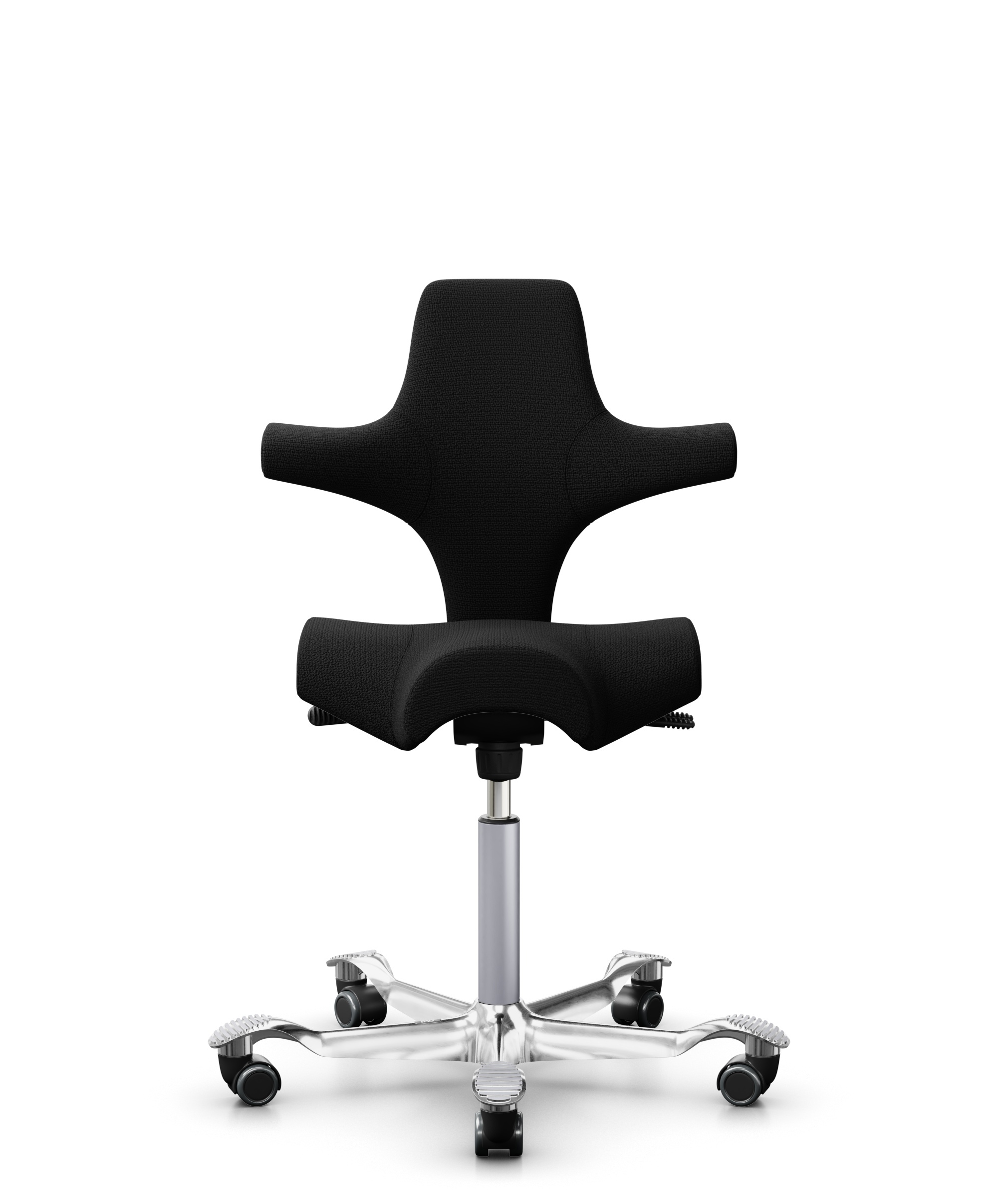 HÅG Capisco 8106 - Sirdal (GU) - Wol - SRD190 Black - Framekleur - Zilver - Gasveer - 200 mm (Zithoogte 46-64cm) - Vloercontact - Harde wielen t.b.v. zachte vloeren - Voetenring - Nee, geen voetenring - Voetster - Ja, voetster in gepolijst aluminium - 1