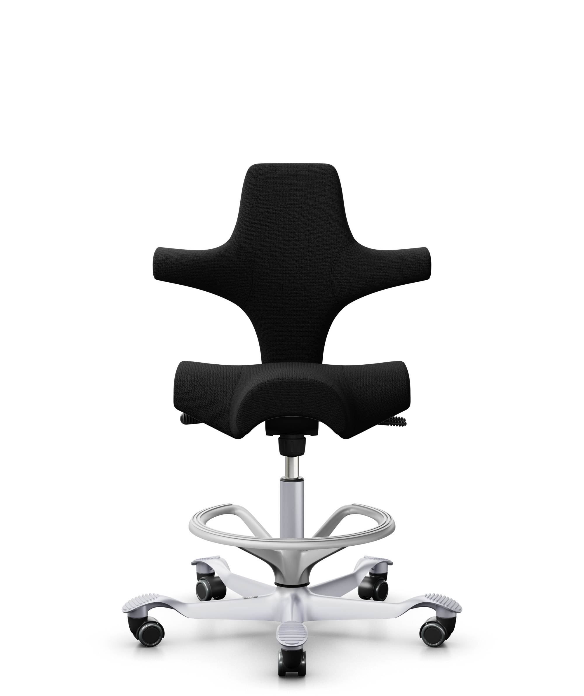 HÅG Capisco 8106 - Sirdal (GU) - Wol - SRD190 Black - Framekleur - Zilver - Gasveer - 200 mm (Zithoogte 46-64cm) - Vloercontact - Zachte wielen t.b.v. harde vloeren - Voetenring - Ja, in framekleur - Voetster - Nee, voetster in framekleur - 1