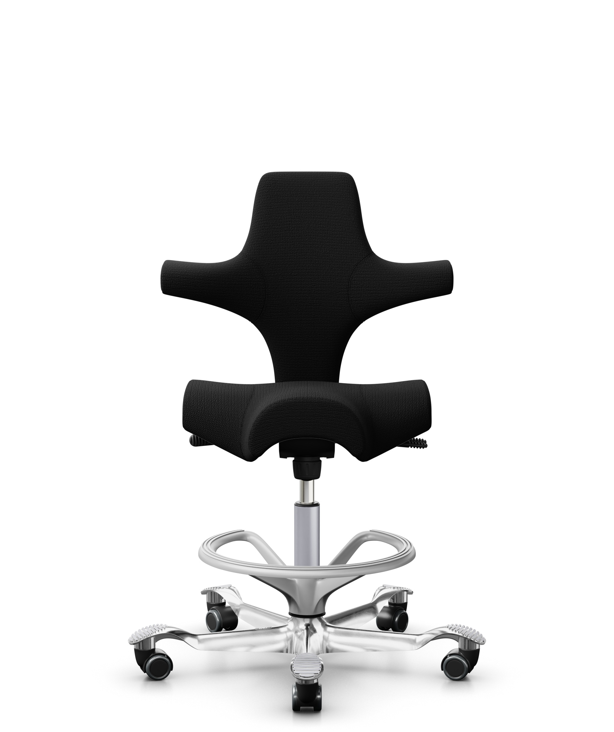 HÅG Capisco 8106 - Sirdal (GU) - Wol - SRD190 Black - Framekleur - Zilver - Gasveer - 200 mm (Zithoogte 46-64cm) - Vloercontact - Zachte wielen t.b.v. harde vloeren - Voetenring - Ja, in framekleur - Voetster - Ja, voetster in gepolijst aluminium - 1