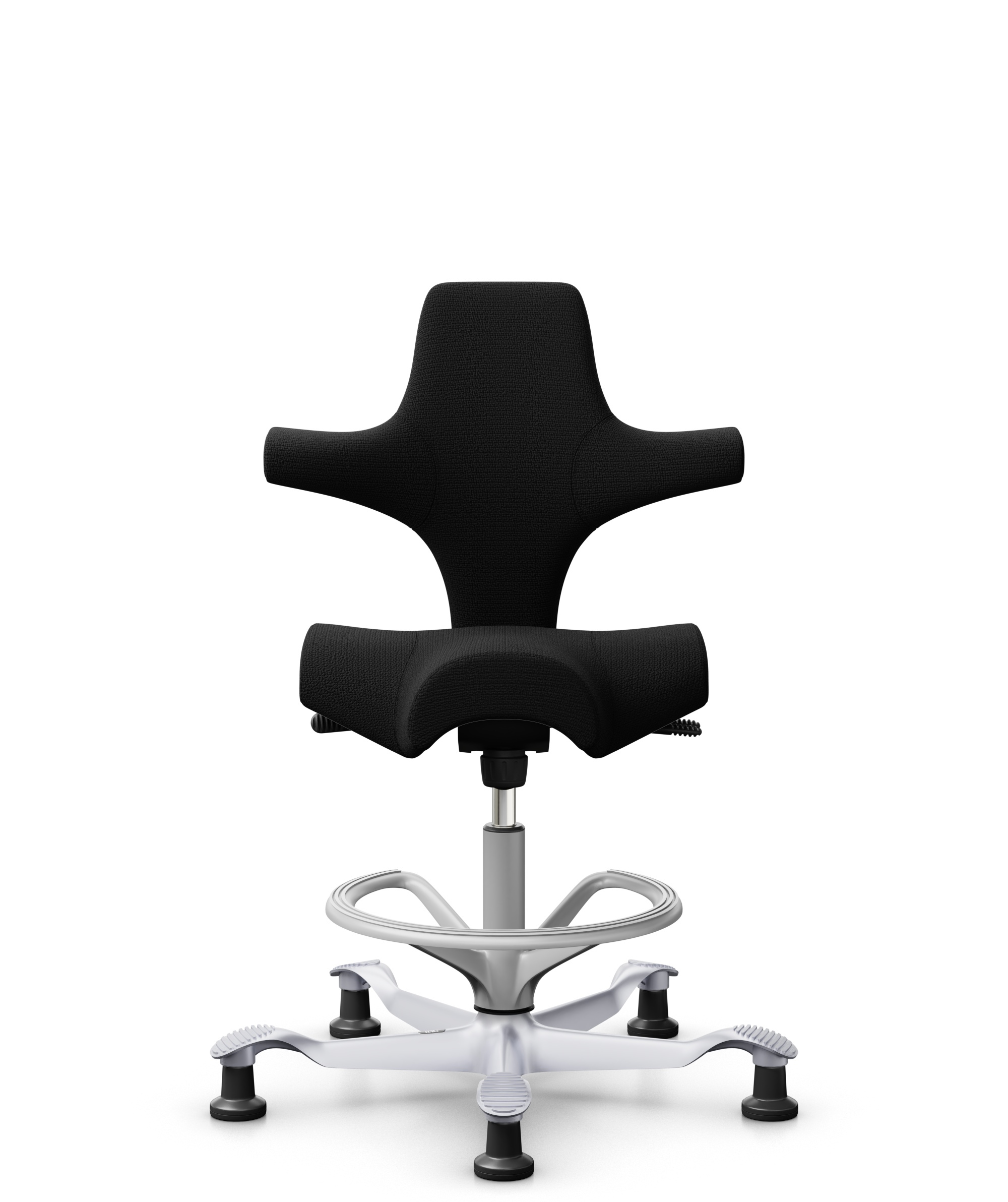 HÅG Capisco 8106 - Sirdal (GU) - Wol - SRD190 Black - Framekleur - Zilver - Gasveer - 200 mm (Zithoogte 46-64cm) - Vloercontact - Glijdoppen - Voetenring - Ja, in framekleur - Voetster - Nee, voetster in framekleur - 1