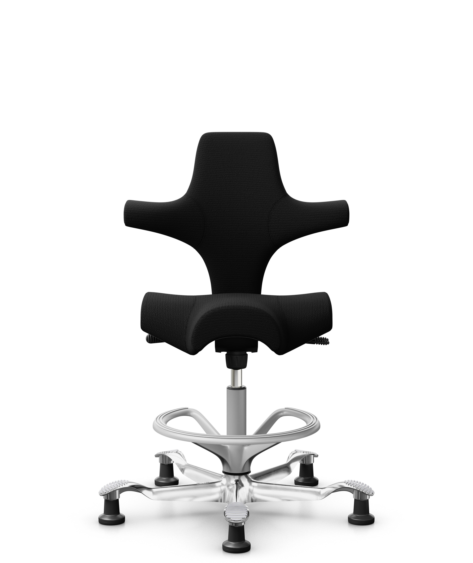 HÅG Capisco 8106 - Sirdal (GU) - Wol - SRD190 Black - Framekleur - Zilver - Gasveer - 265 mm (Zithoogte 53-79cm) - Vloercontact - Glijdoppen - Voetenring - Ja, in framekleur - Voetster - Ja, voetster in gepolijst aluminium - 1