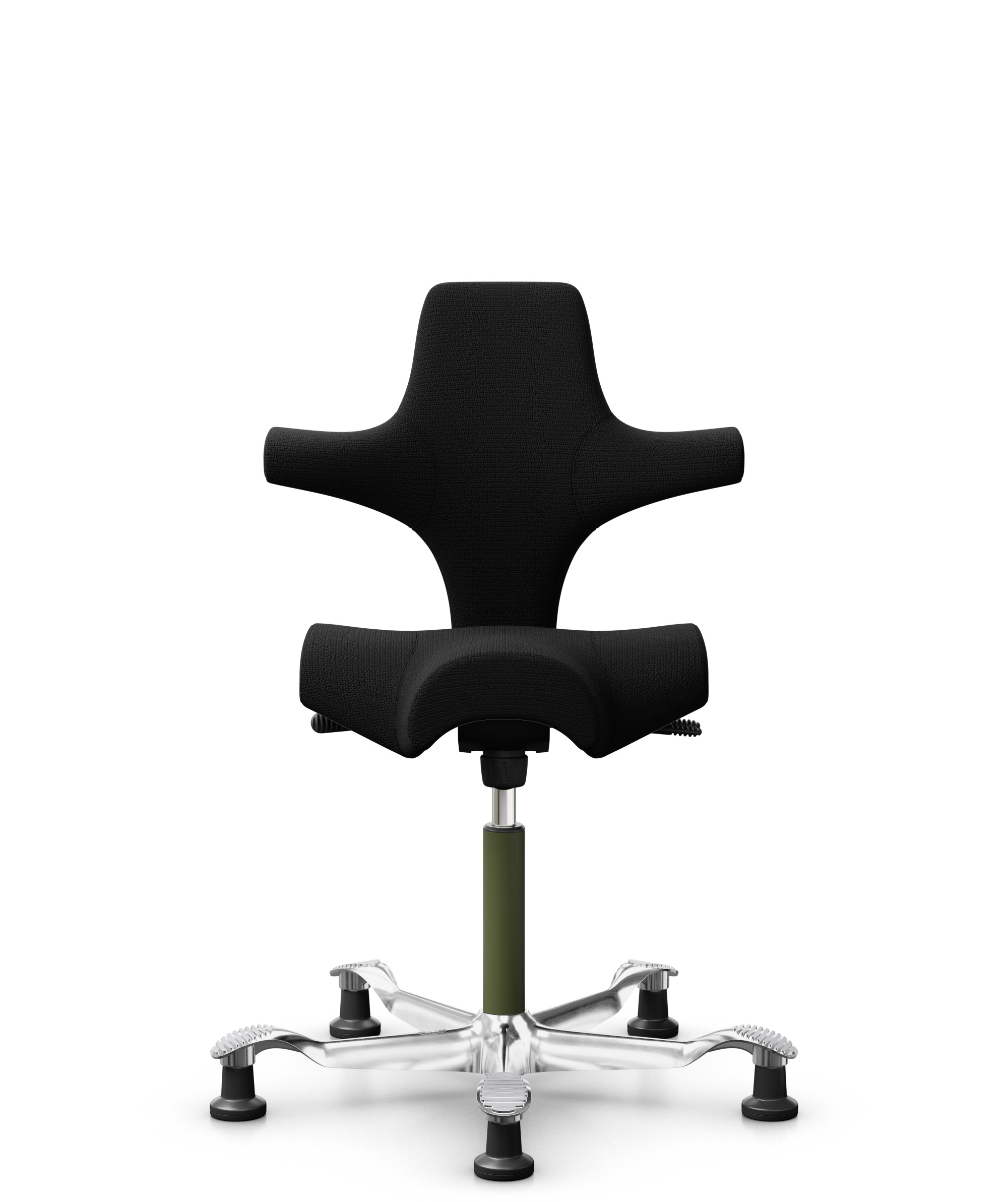 HÅG Capisco 8106 - Sirdal (GU) - Wol - SRD190 Black - Framekleur - Moss Grey - Gasveer - 200 mm (Zithoogte 46-64cm) - Vloercontact - Glijdoppen - Voetenring - Nee, geen voetenring - Voetster - Ja, voetster in gepolijst aluminium - 1
