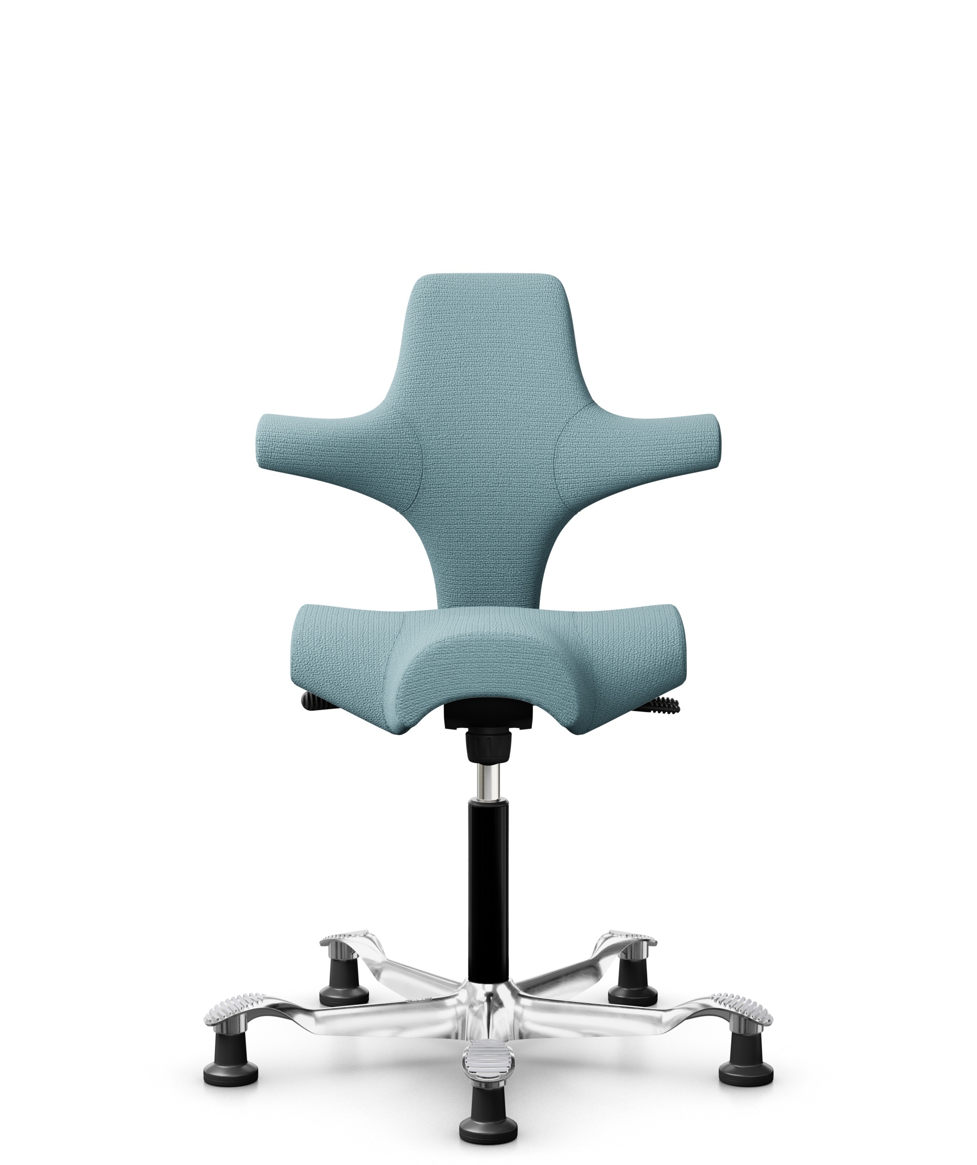 HÅG Capisco 8106 - Sirdal (GU) - Wol - SRD730 Blue - Framekleur - Zwart - Gasveer - 150 mm (Zithoogte 40-55cm) - Vloercontact - Glijdoppen - Voetenring - Nee, geen voetenring - Voetster - Ja, voetster in gepolijst aluminium - 1