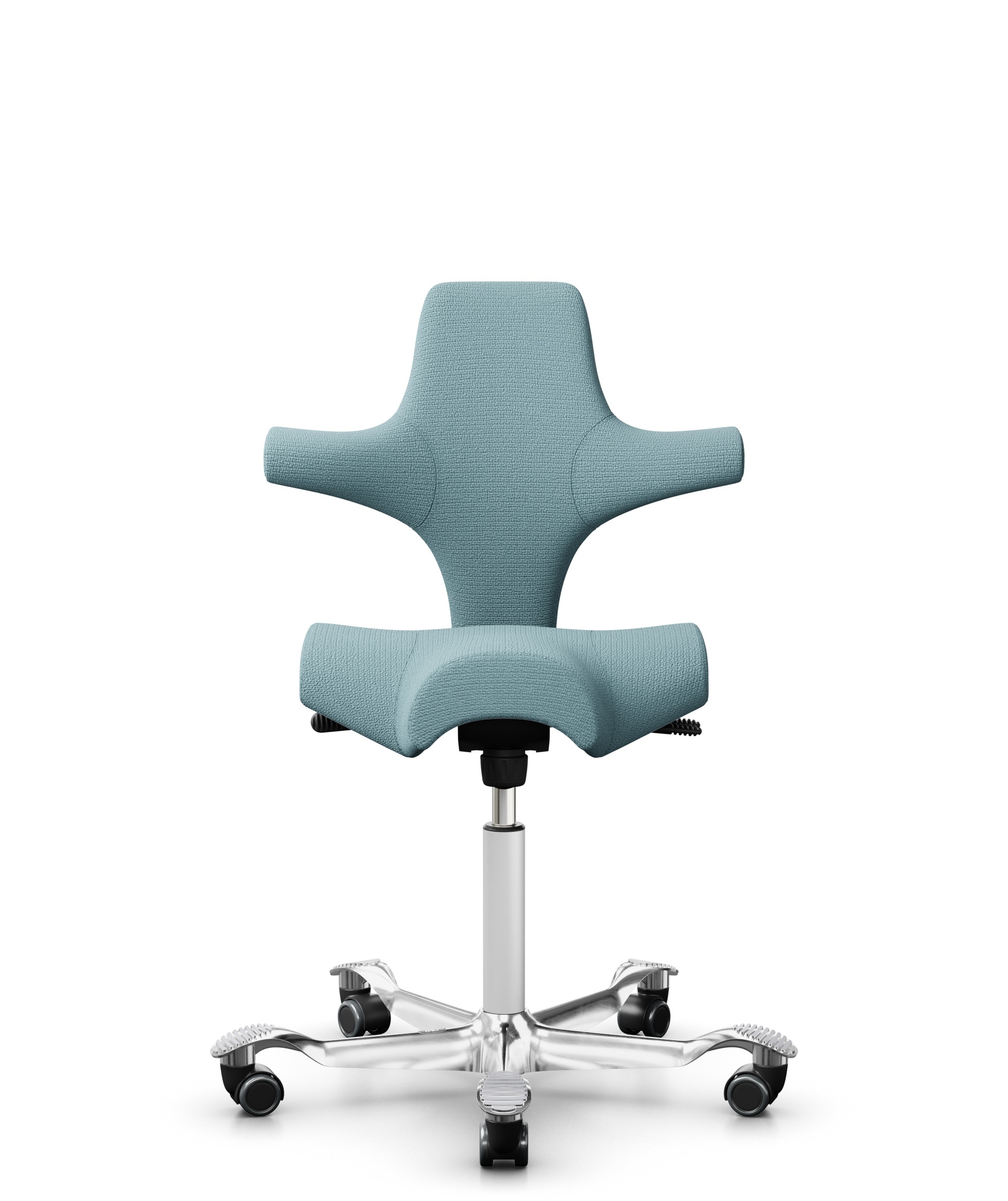 HÅG Capisco 8106 - Sirdal (GU) - Wol - SRD730 Blue - Framekleur - Wit - Gasveer - 200 mm (Zithoogte 46-64cm) - Vloercontact - Zachte wielen t.b.v. harde vloeren - Voetenring - Nee, geen voetenring - Voetster - Ja, voetster in gepolijst aluminium - 1