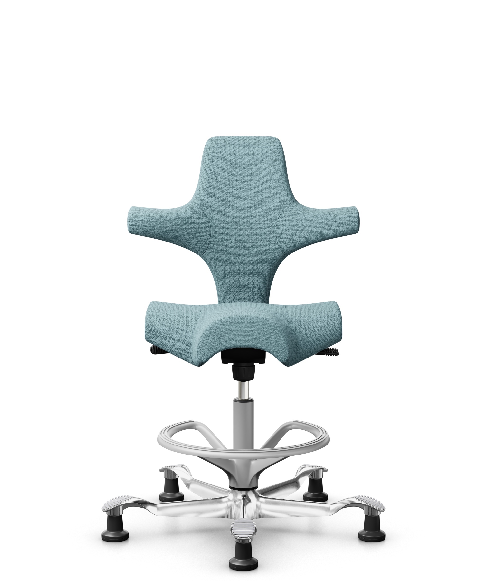 HÅG Capisco 8106 - Sirdal (GU) - Wol - SRD730 Blue - Framekleur - Zilver - Gasveer - 265 mm (Zithoogte 53-79cm) - Vloercontact - Glijdoppen - Voetenring - Ja, in framekleur - Voetster - Ja, voetster in gepolijst aluminium - 1