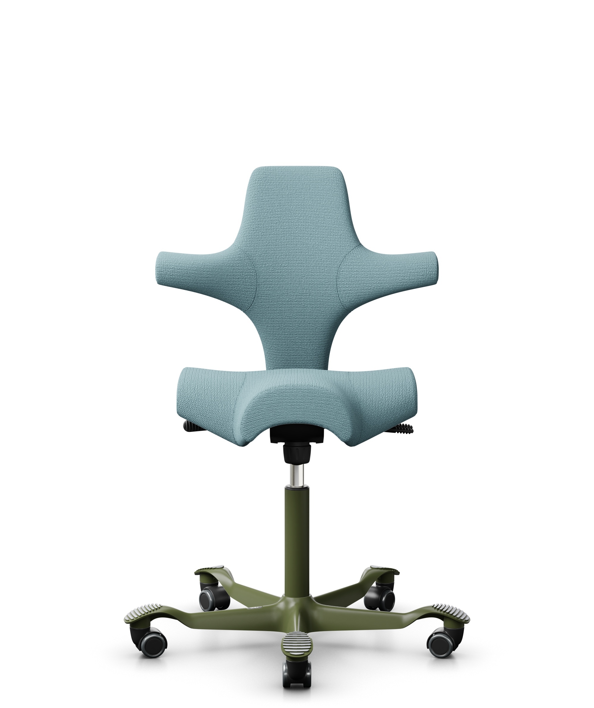 HÅG Capisco 8106 - Sirdal (GU) - Wol - SRD730 Blue - Framekleur - Moss Grey - Gasveer - 200 mm (Zithoogte 46-64cm) - Vloercontact - Zachte wielen t.b.v. harde vloeren - Voetenring - Nee, geen voetenring - Voetster - Nee, voetster in framekleur - 1
